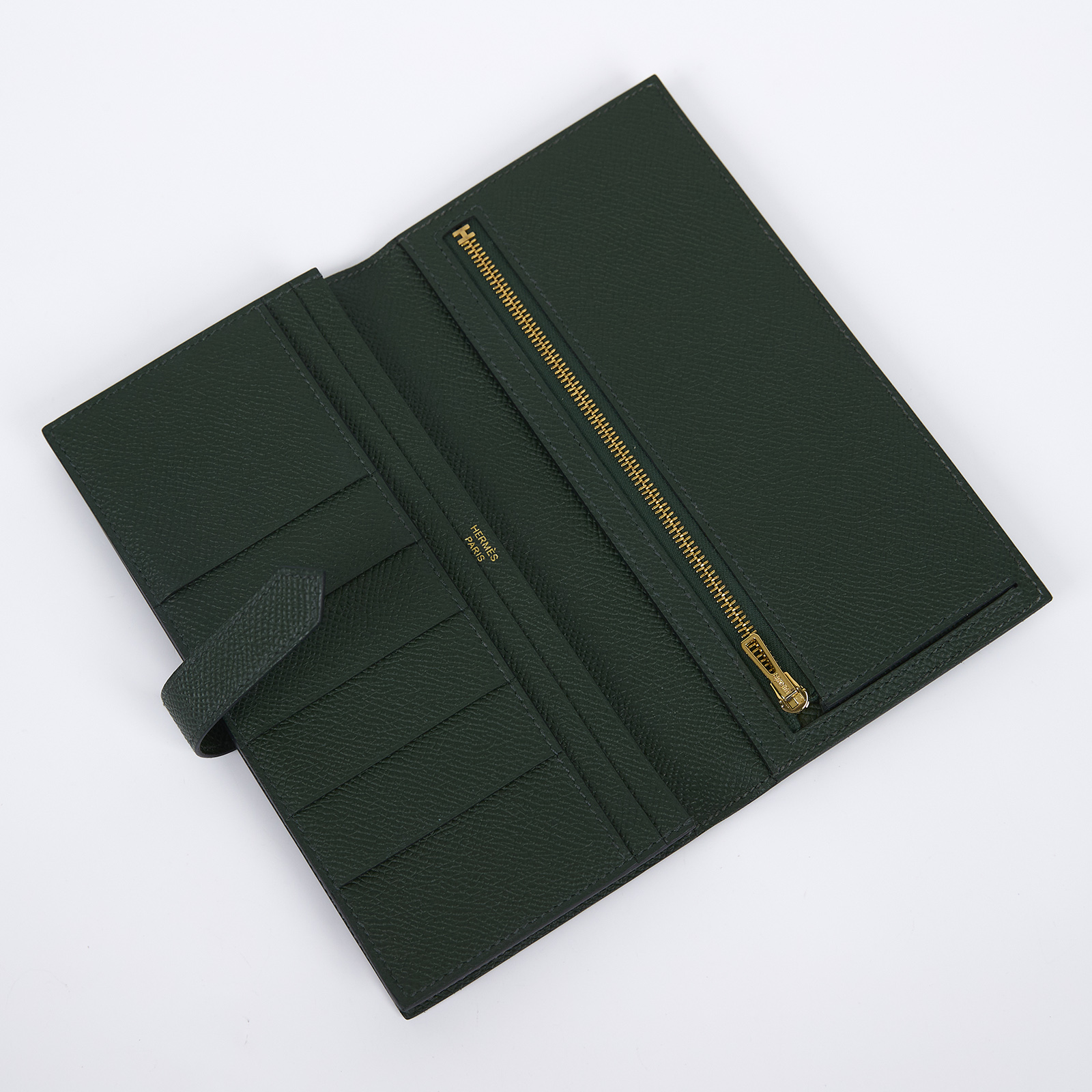 愛馬仕 Hermes Bearn Soufflet 長夾 金色五金 英國綠色 H039785CC20 /B刻  原廠盒子/購買證明