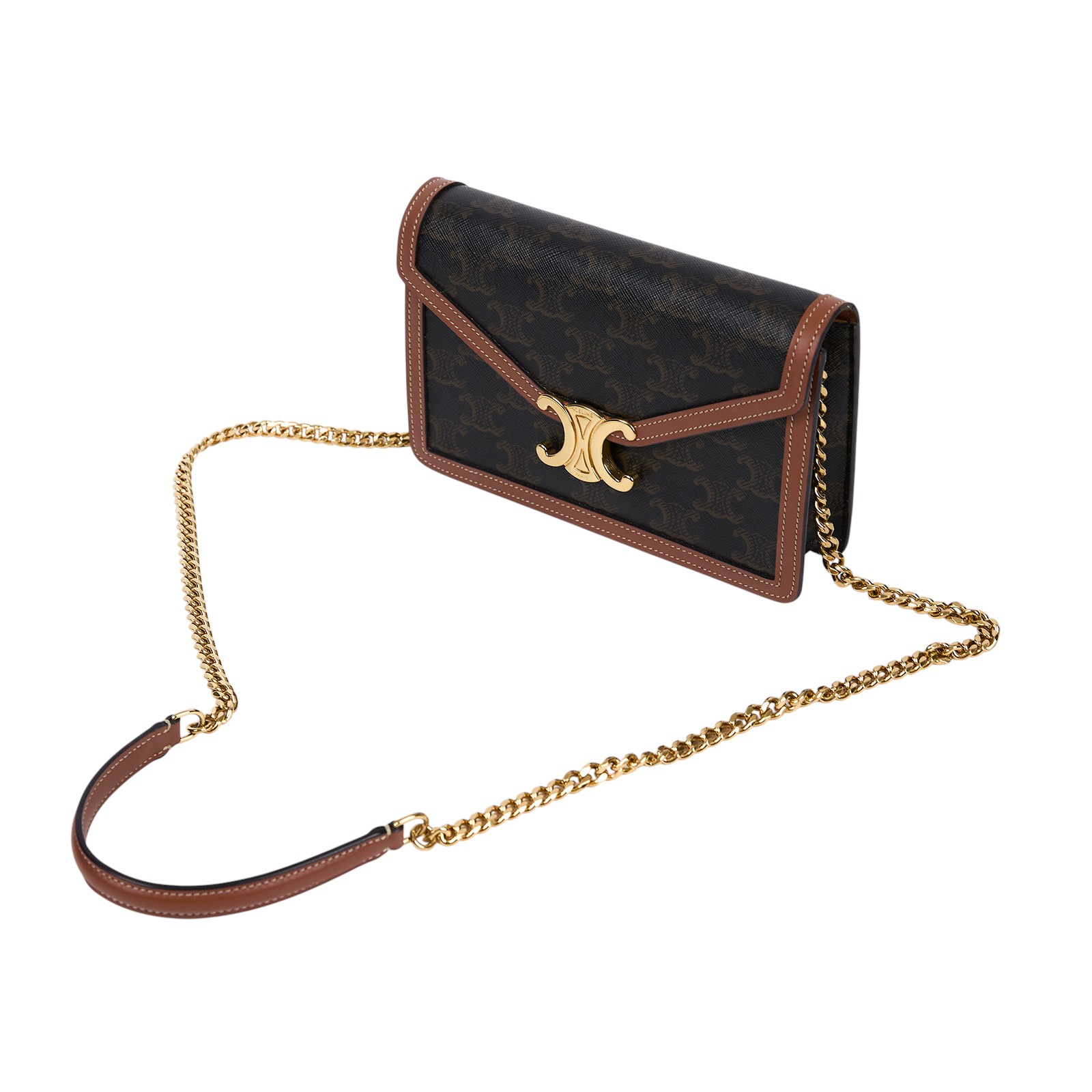 思琳 CELINE Margo 標誌印花 飾鍊錢包 10L462DQB 棕凱旋肩背包 無附屬品