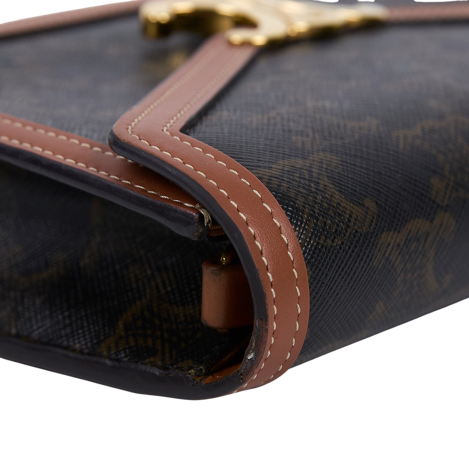 思琳 CELINE Margo 標誌印花 飾鍊錢包 10L462DQB 棕凱旋肩背包 無附屬品