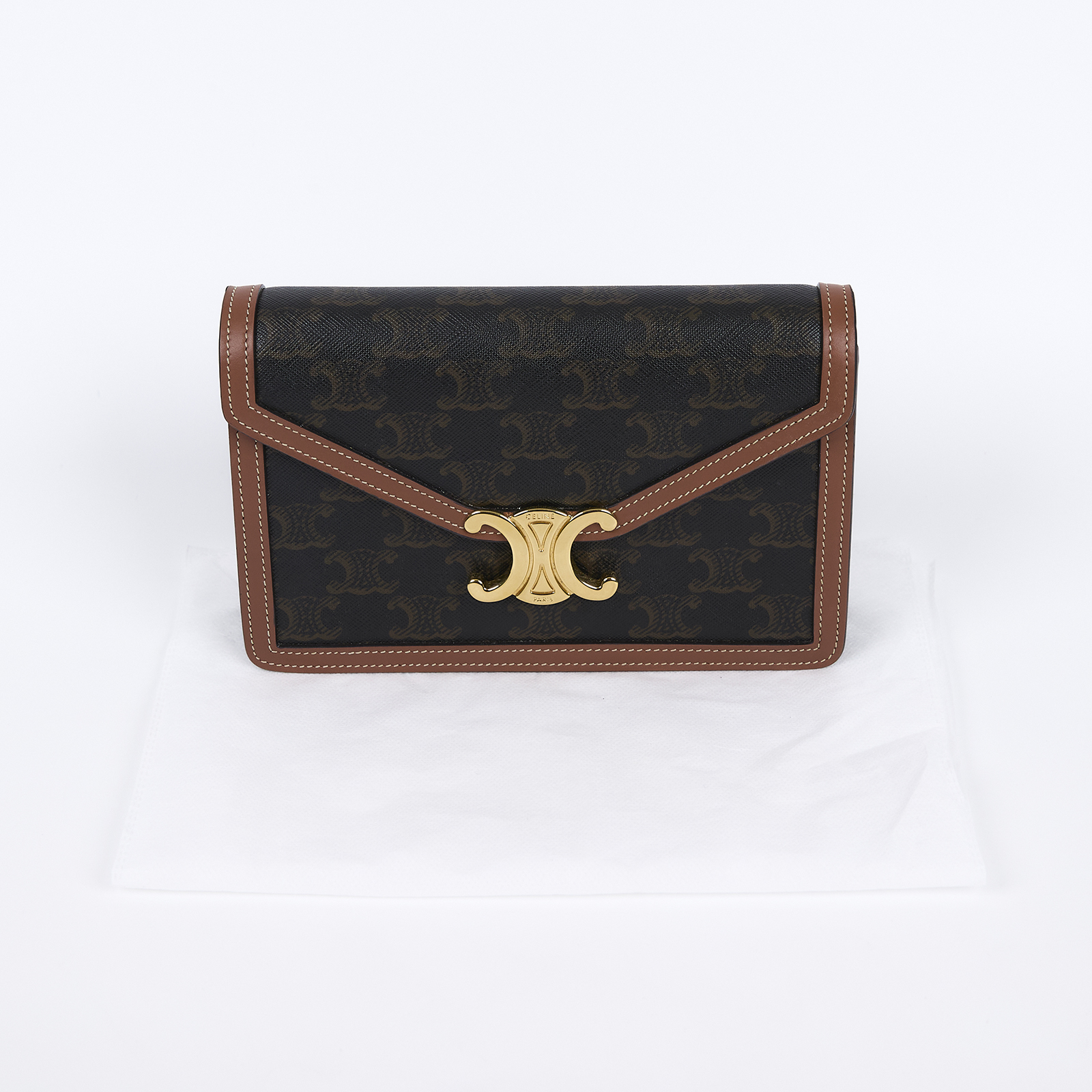 思琳 CELINE Margo 標誌印花 飾鍊錢包 10L462DQB 棕凱旋肩背包 無附屬品