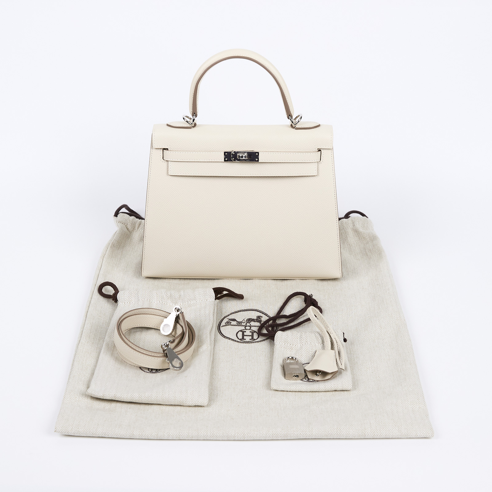 愛馬仕 Hermes Kelly Bag 凱莉包 25 KL25 W刻 白KELLY25 防塵袋/背帶/鎖組