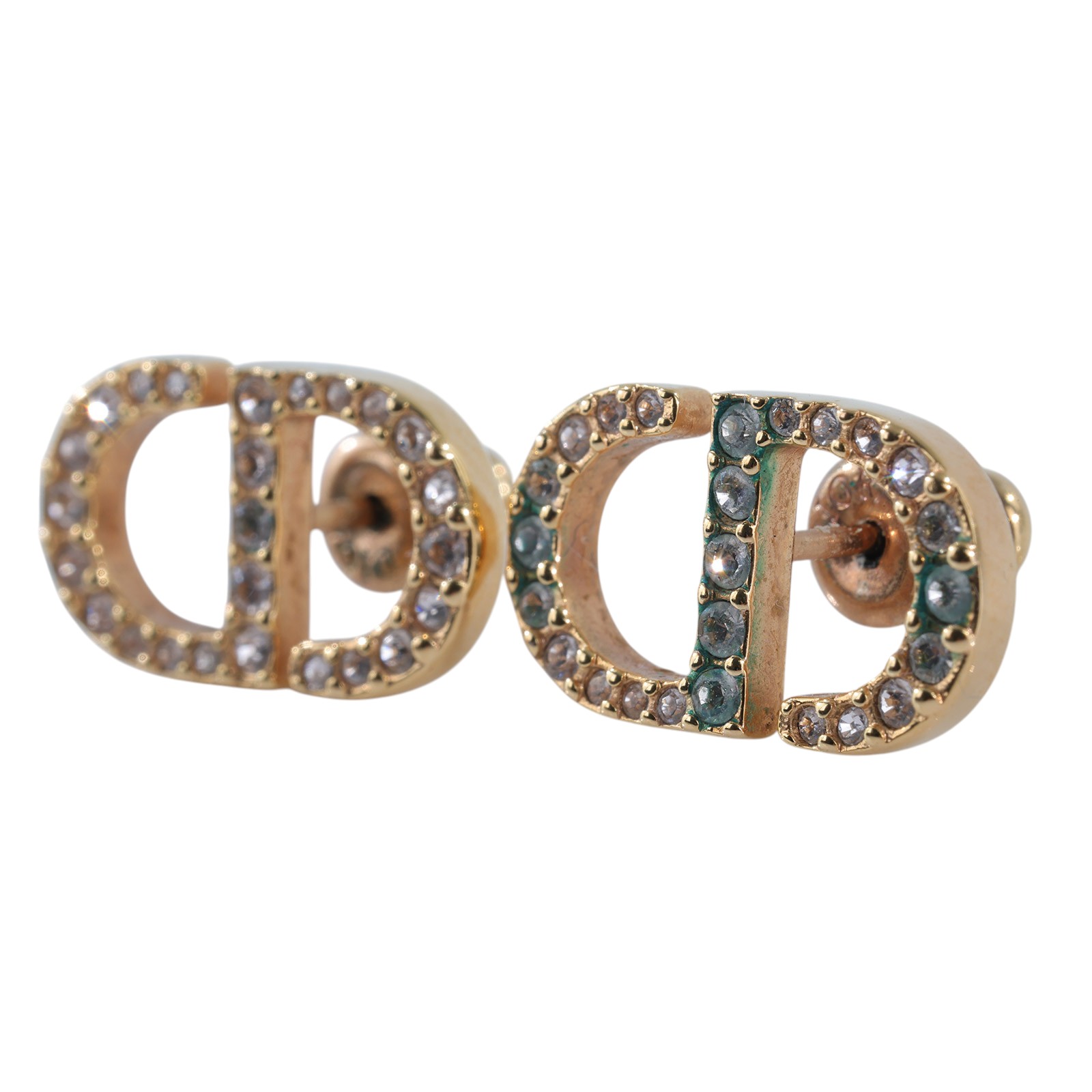 迪奧 CHRISTIAN DIOR Petit CD 耳針耳環 E1742PTCCY 金色CD水鑽耳環 原廠盒子/防塵袋