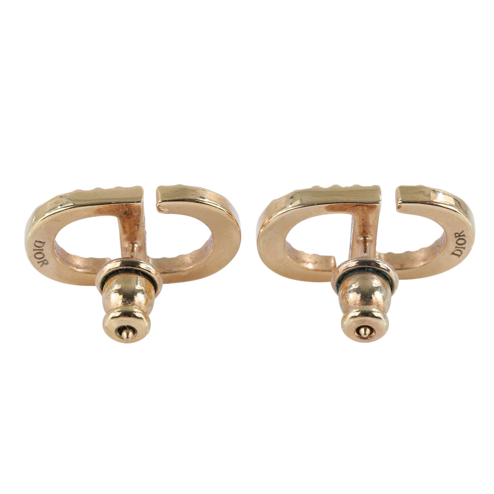 迪奧 CHRISTIAN DIOR Petit CD 耳針耳環 E1742PTCCY 金色CD水鑽耳環 原廠盒子/防塵袋