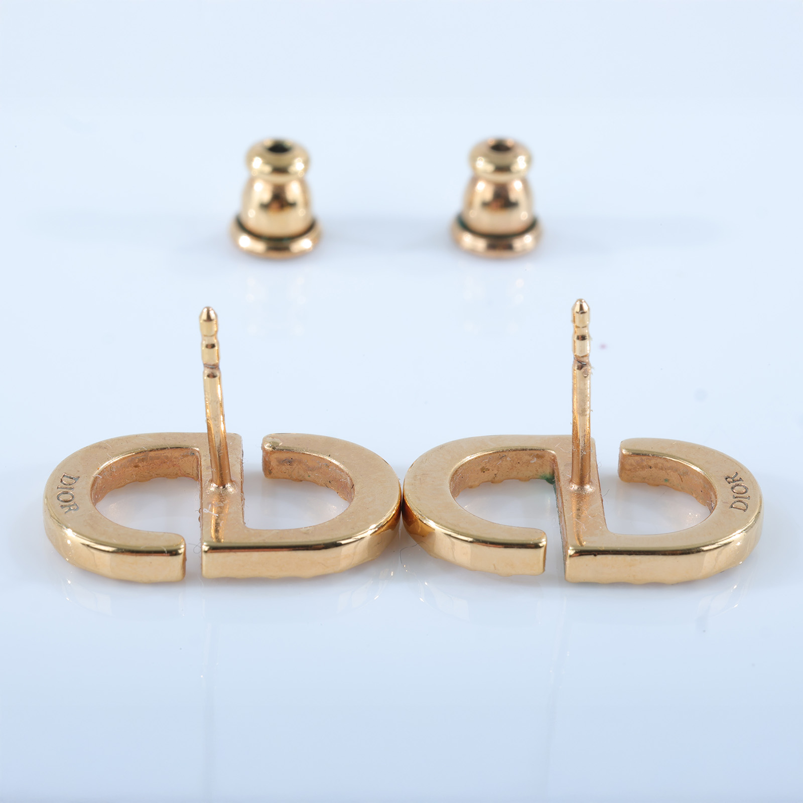 迪奧 CHRISTIAN DIOR Petit CD 耳針耳環 E1742PTCCY 金色CD水鑽耳環 原廠盒子/防塵袋