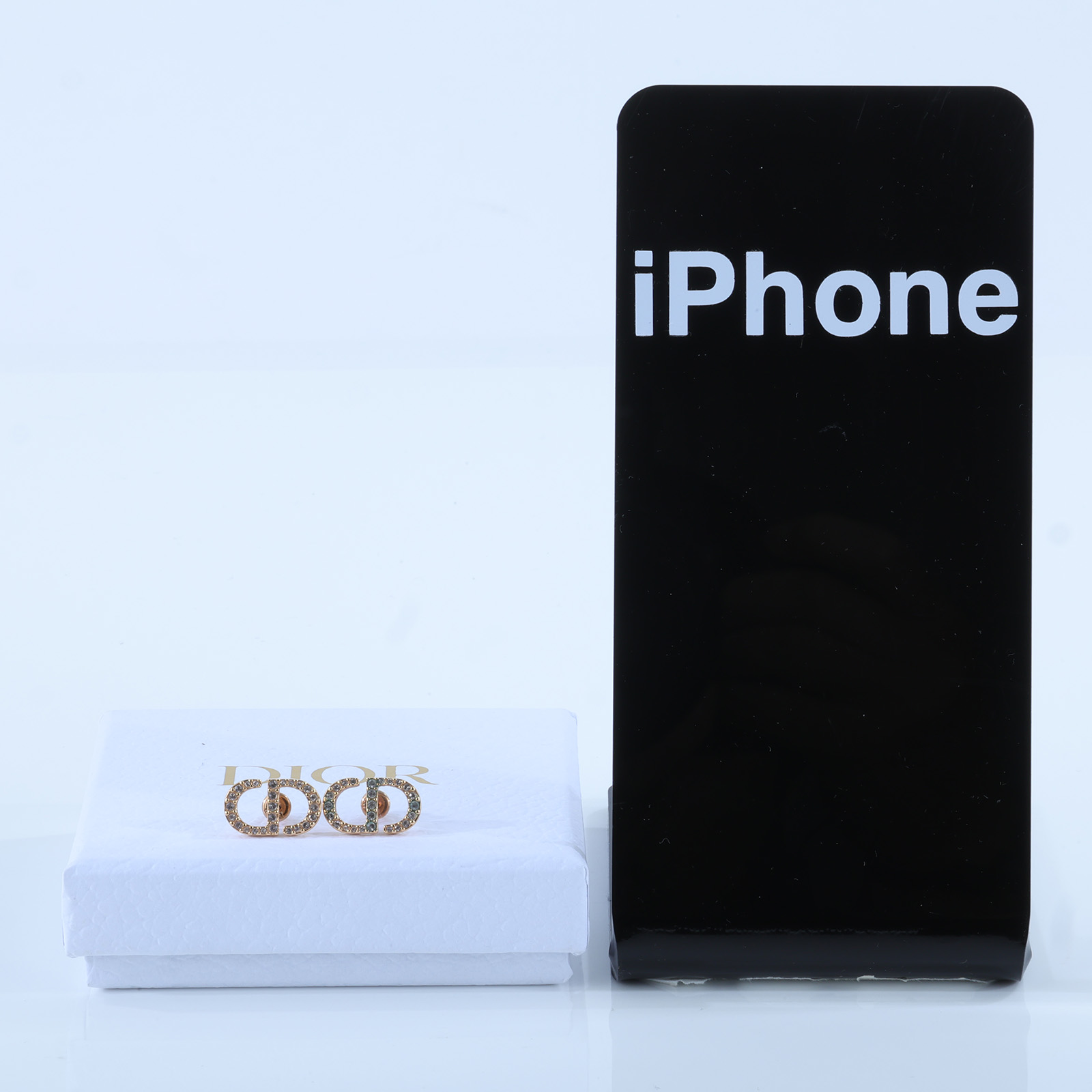 迪奧 CHRISTIAN DIOR Petit CD 耳針耳環 E1742PTCCY 金色CD水鑽耳環 原廠盒子/防塵袋