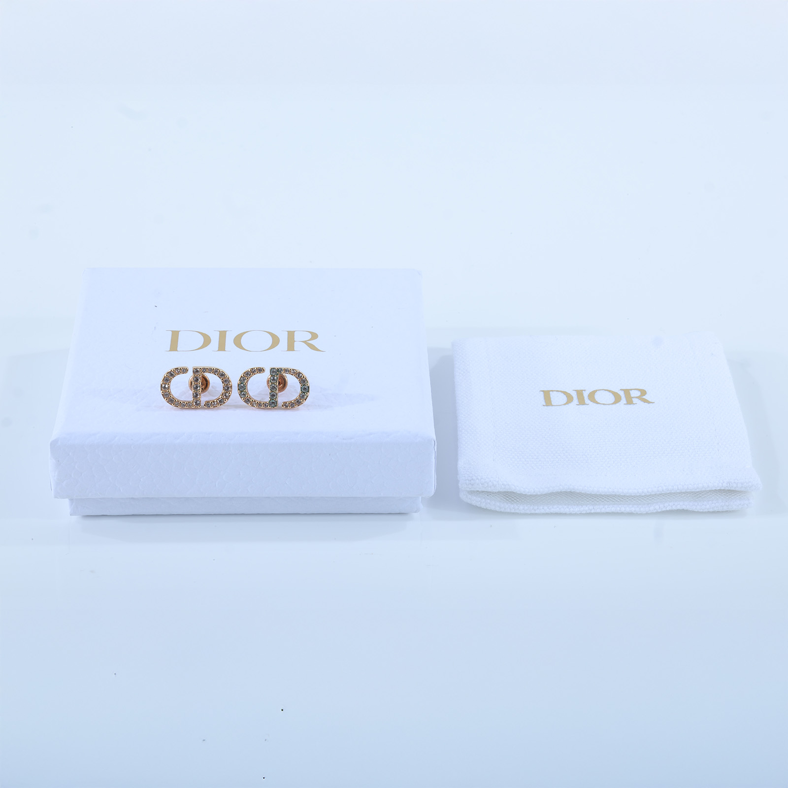 迪奧 CHRISTIAN DIOR Petit CD 耳針耳環 E1742PTCCY 金色CD水鑽耳環 原廠盒子/防塵袋