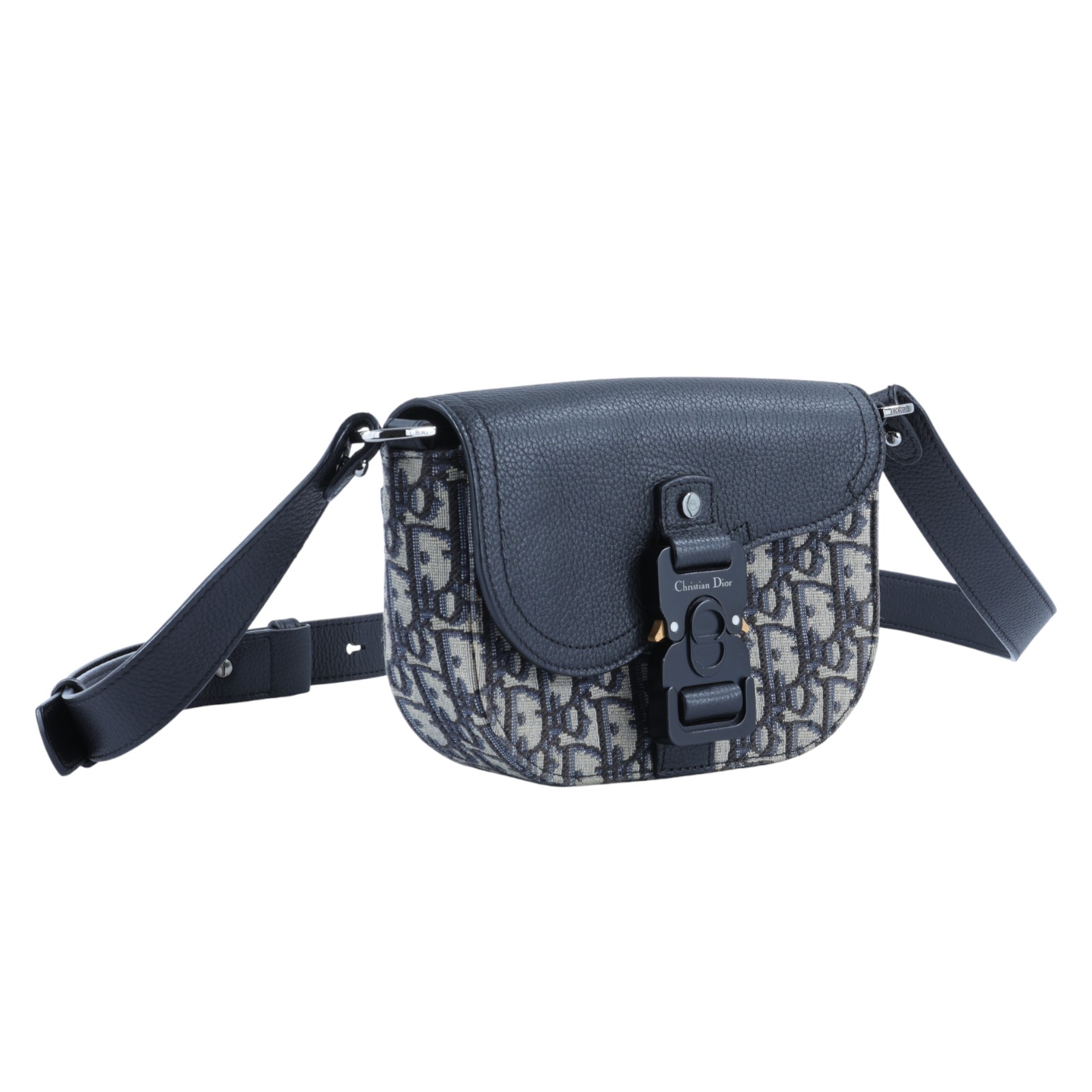 迪奧 CHRISTIAN DIOR Saddle 迷你 翻蓋 郵差包 2ADCA435YKS 黑迷你老花郵差包　五金小傷 購買證明