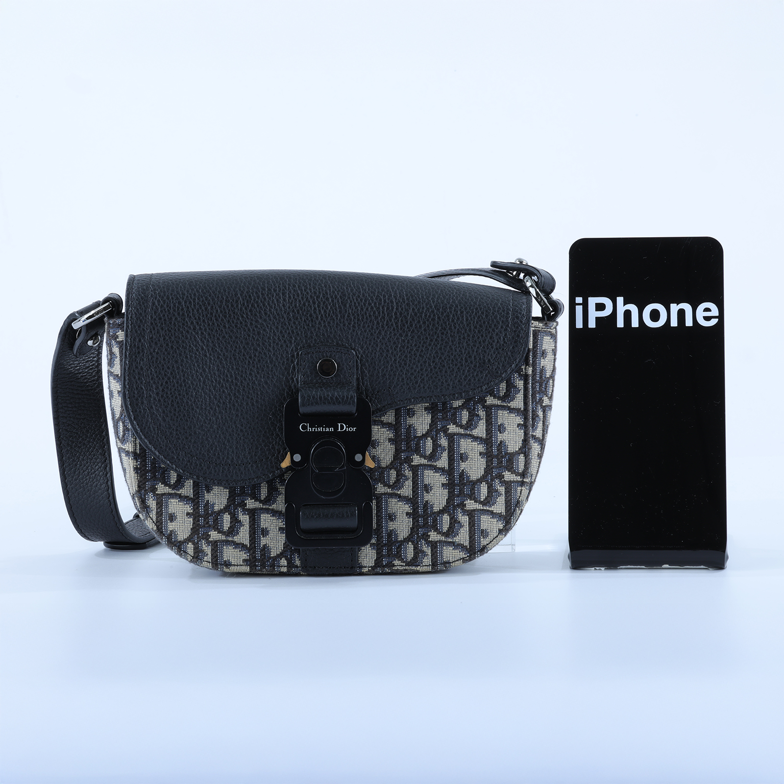 迪奧 CHRISTIAN DIOR Saddle 迷你 翻蓋 郵差包 2ADCA435YKS 黑迷你老花郵差包　五金小傷 購買證明