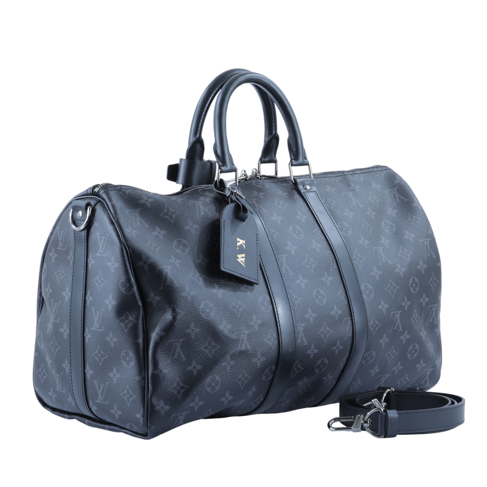 路易威登 LOUIS VUITTON Keepall Bandoulière 45 Eclipse帆布 波士頓包  旅行袋 M40569  背帶/鎖組/購買證明