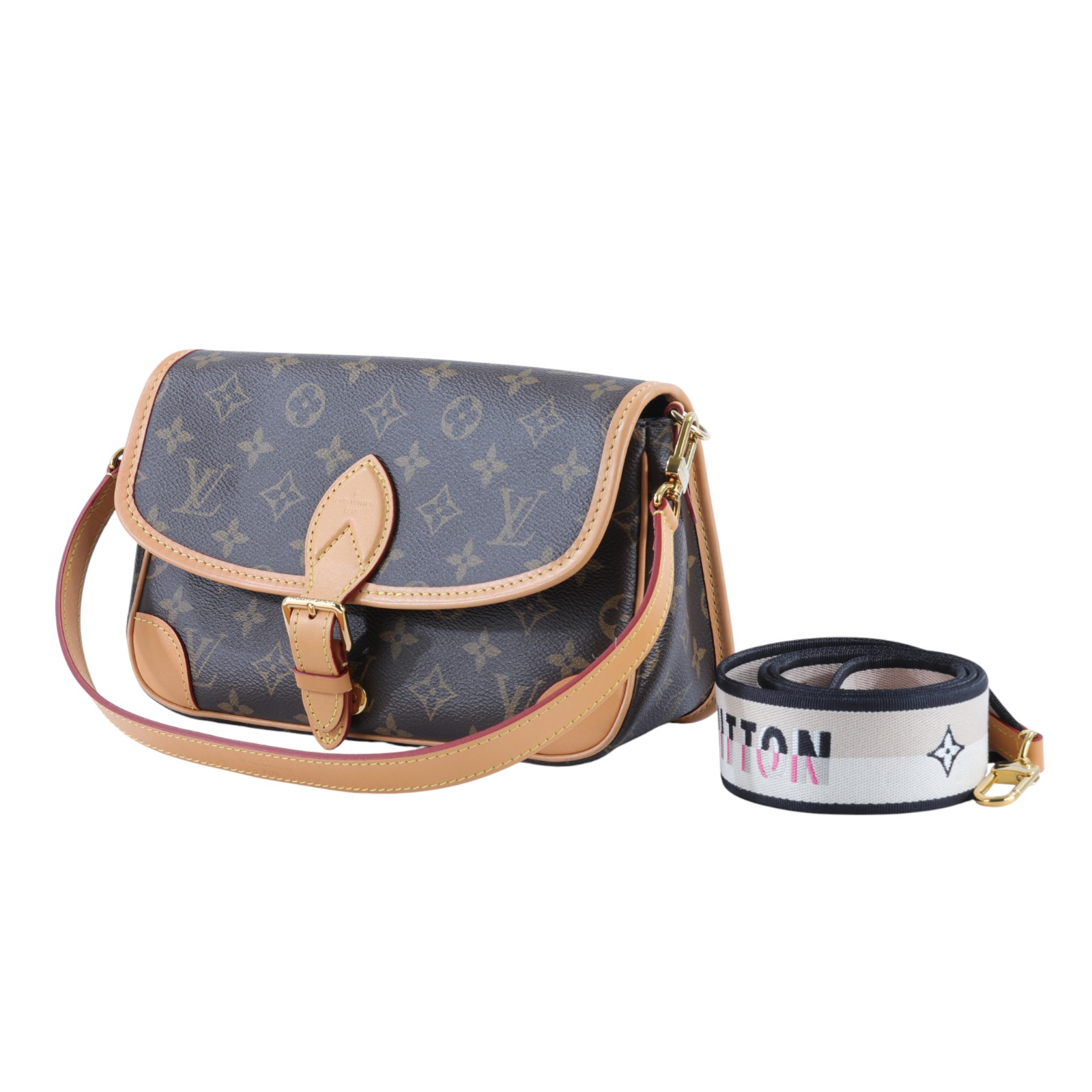 路易威登 LOUIS VUITTON Diane 腋下包法棍 單肩背包 經典帆布 M45985 晶片款 原花DIANE 防塵袋/購買證明