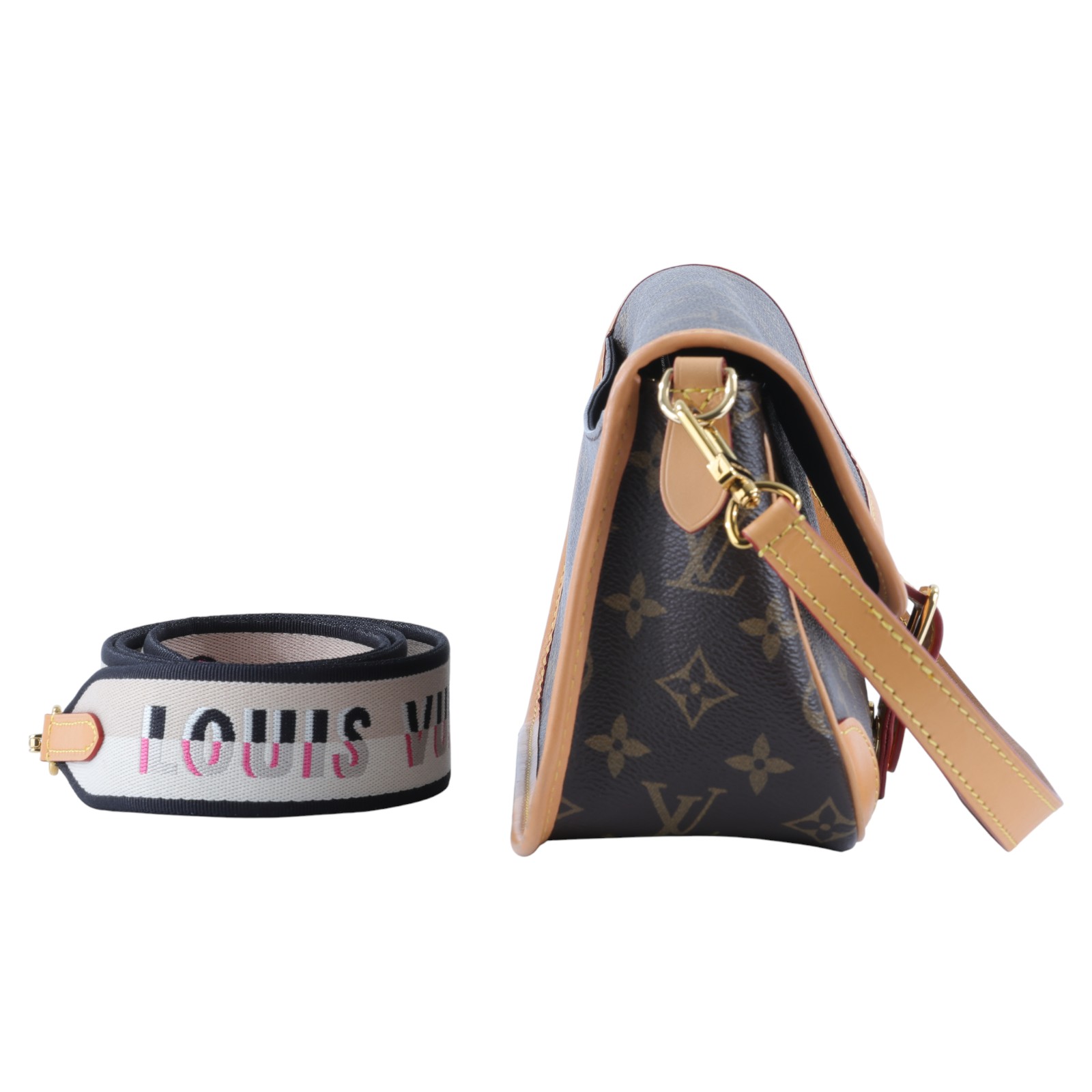 路易威登 LOUIS VUITTON Diane 腋下包法棍 單肩背包 經典帆布 M45985 晶片款 原花DIANE 防塵袋/購買證明
