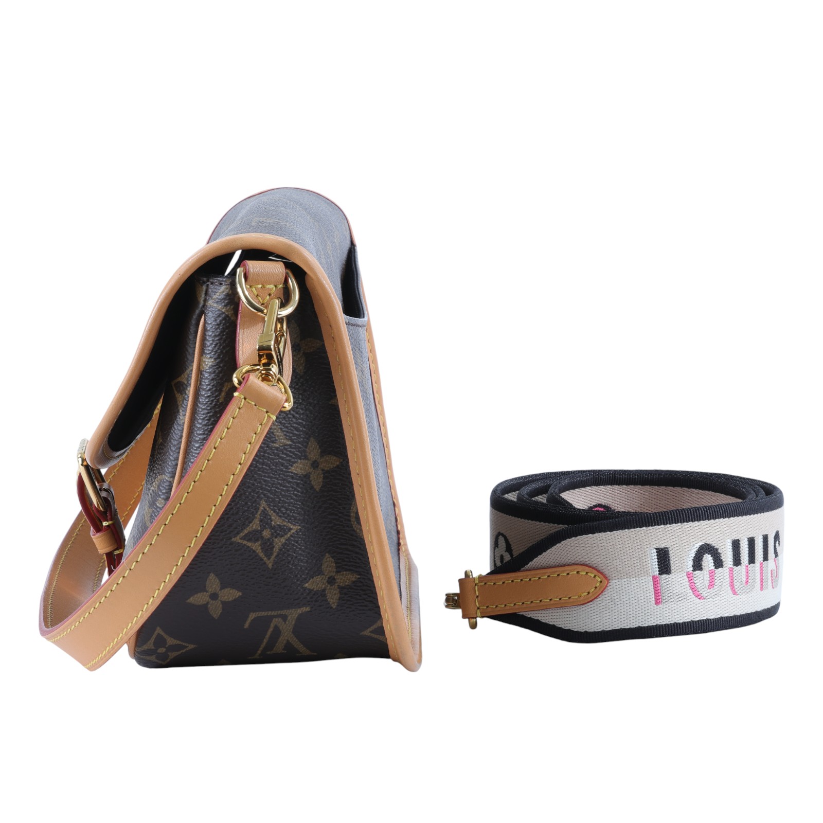 路易威登 LOUIS VUITTON Diane 腋下包法棍 單肩背包 經典帆布 M45985 晶片款 原花DIANE 防塵袋/購買證明