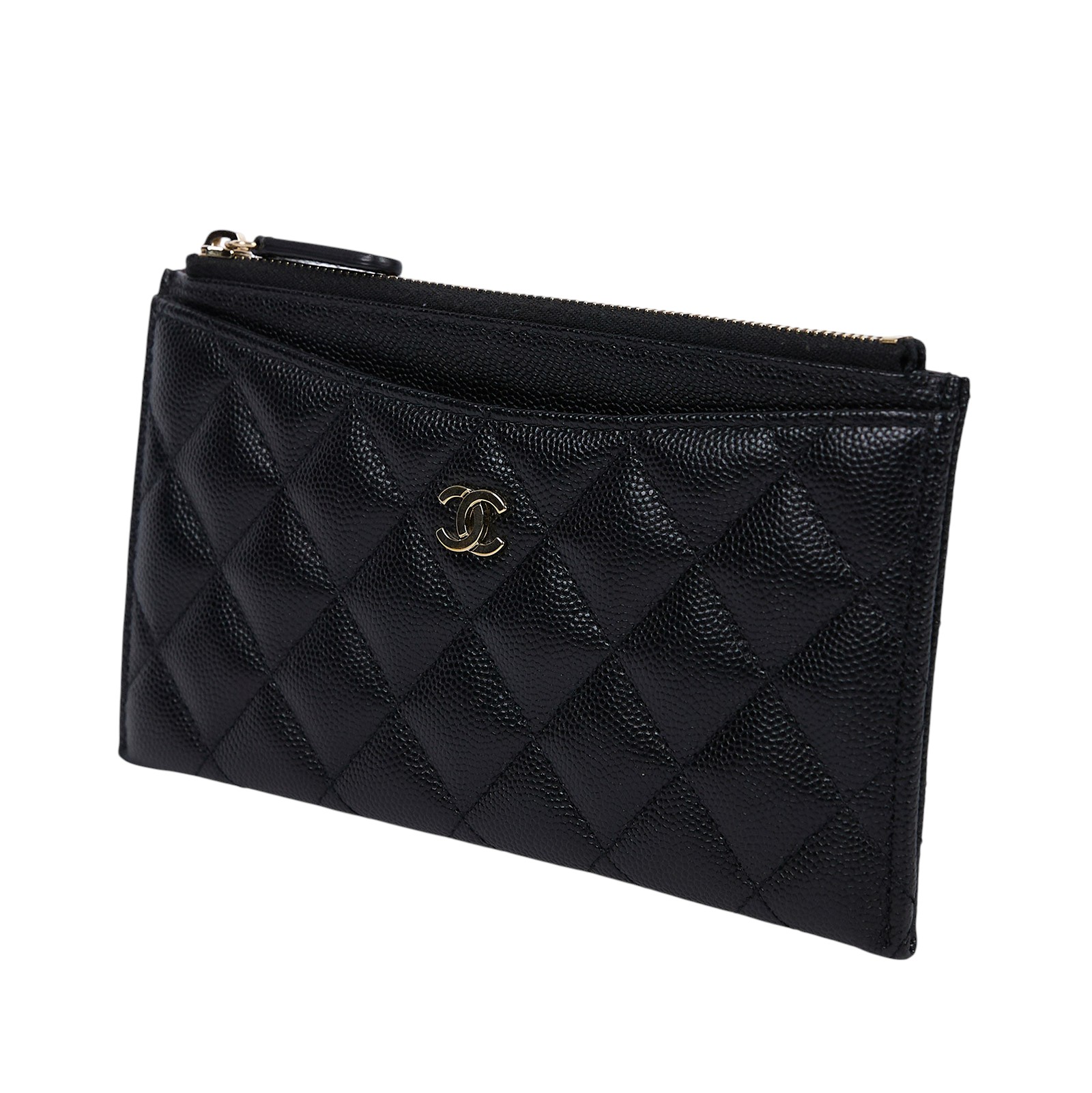 香奈兒 CHANEL CC logo 菱格紋 拉鍊 卡夾 長夾 A84107 Y25378 24開 黑金荔枝一字拉鍊扁型長夾 防塵袋/購買證明/原廠盒子/保證卡