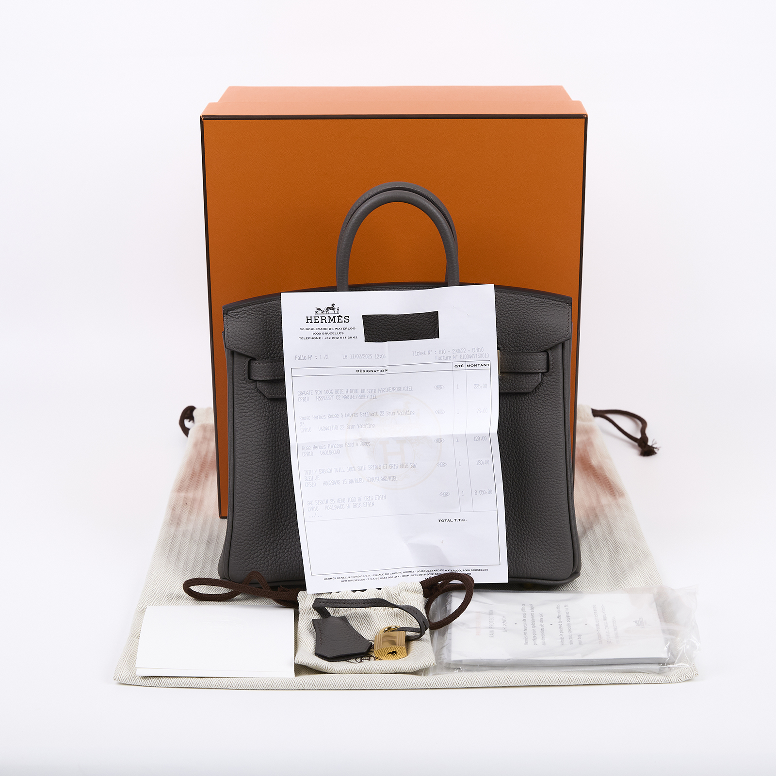 愛馬仕 Hermes Birkin Bag 柏金包 25 金色五金 錫器灰色 H041344CC8F /U刻  原廠盒子/防塵袋/鎖組/購買證明 全配