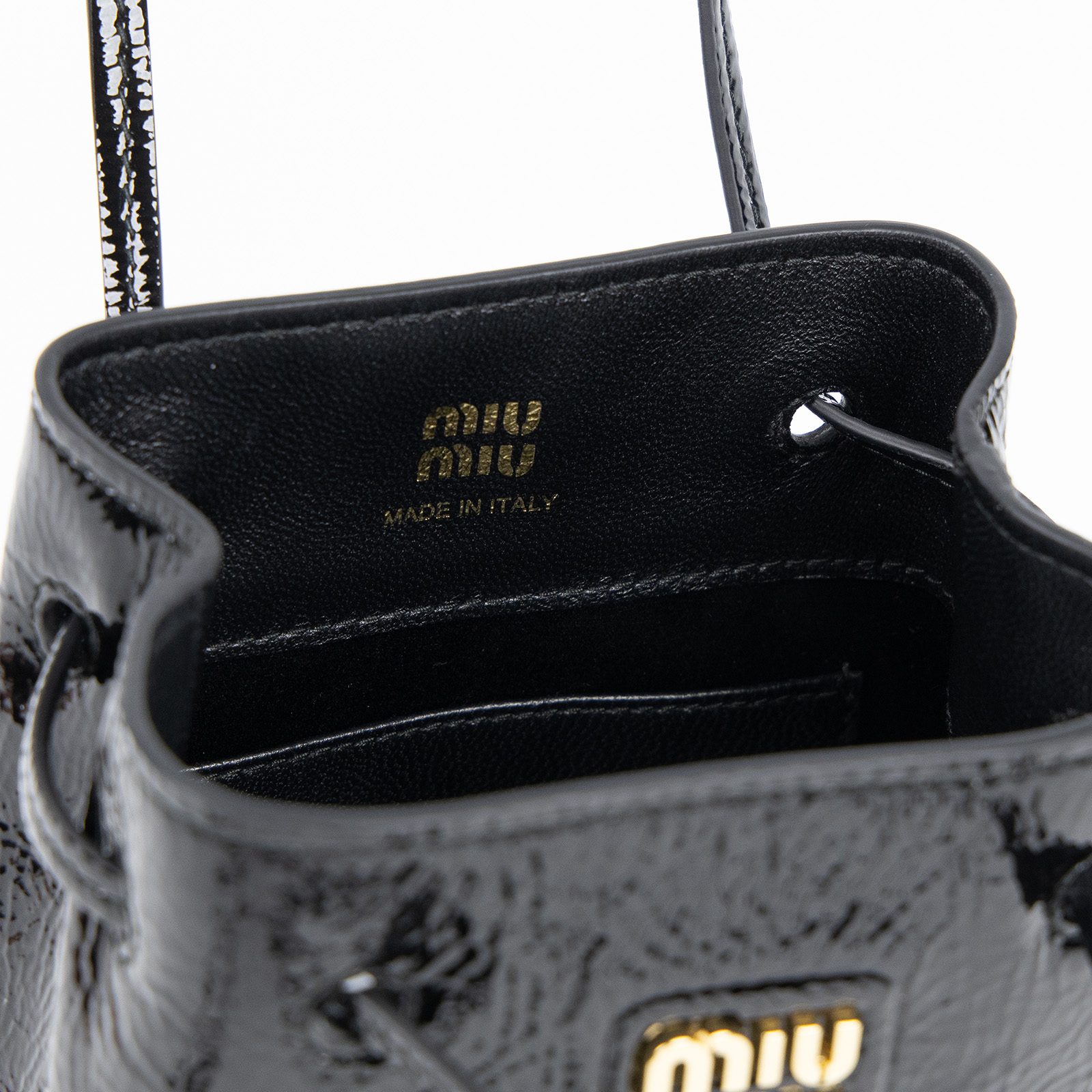 繆繆 MIU MIU 納帕皮革 迷你袋 漆皮 5NF460_ADNT 黑亮面水桶包 防塵袋