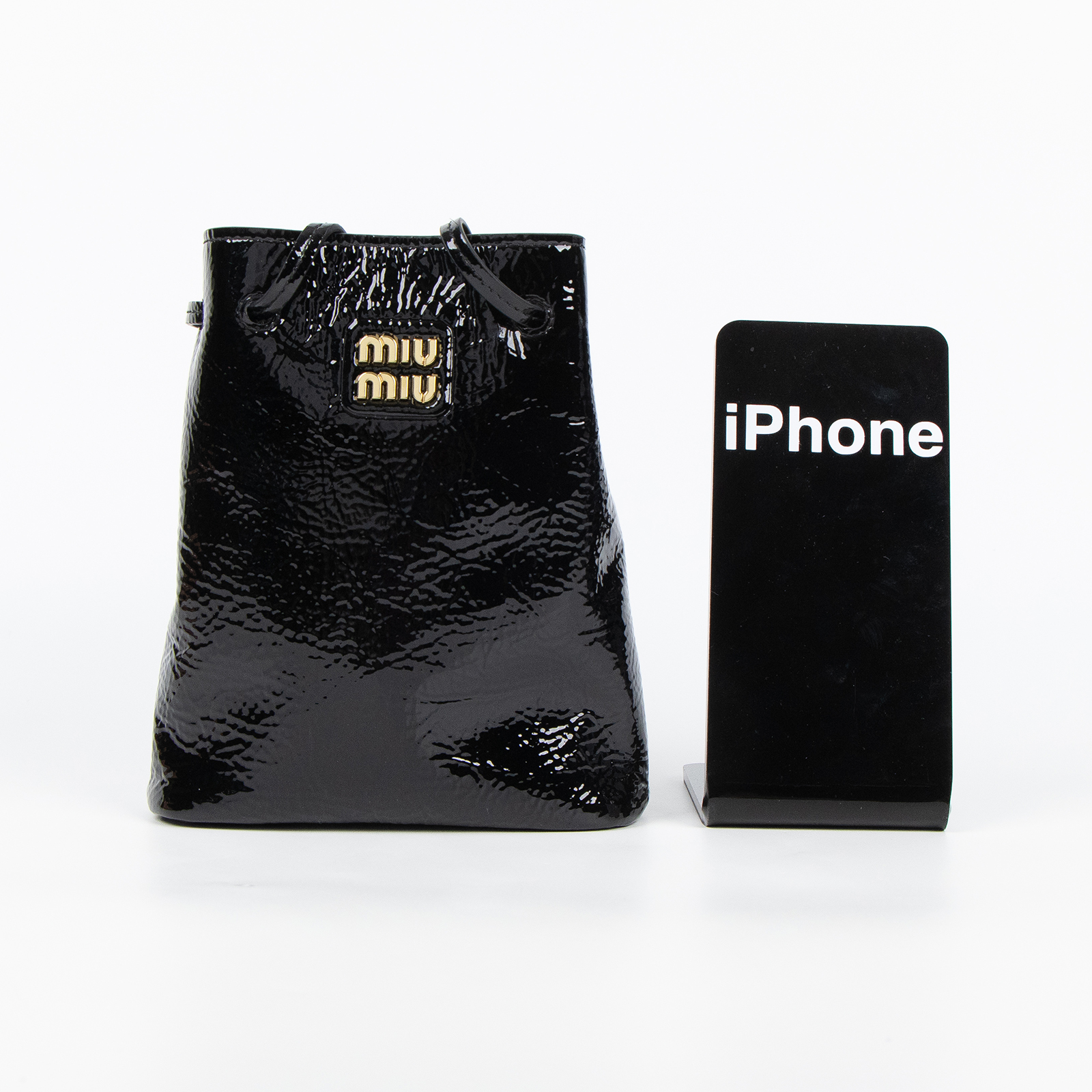 繆繆 MIU MIU 納帕皮革 迷你袋 漆皮 5NF460_ADNT 黑亮面水桶包 防塵袋