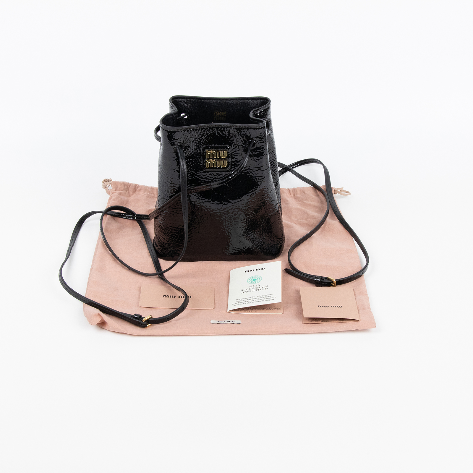 繆繆 MIU MIU 納帕皮革 迷你袋 漆皮 5NF460_ADNT 黑亮面水桶包 防塵袋