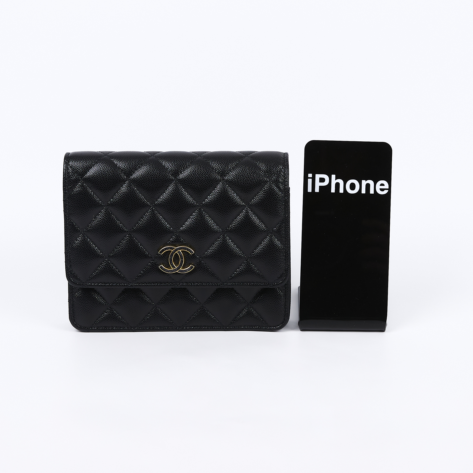 香奈兒 CHANEL 雙C LOGO WOC 單肩包 斜肩包 AP3755 晶片款 黑荔枝星星背帶WOC 18CM 原廠盒子/防塵袋