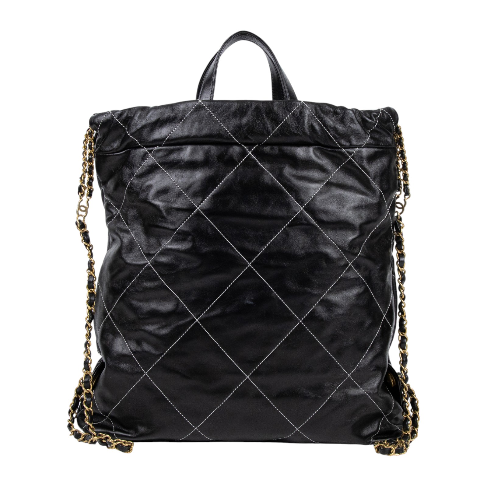 香奈兒 CHANEL 22 皮穿鍊 後背包 AS3859 晶片款 黑22後背包 縫線款 防塵袋