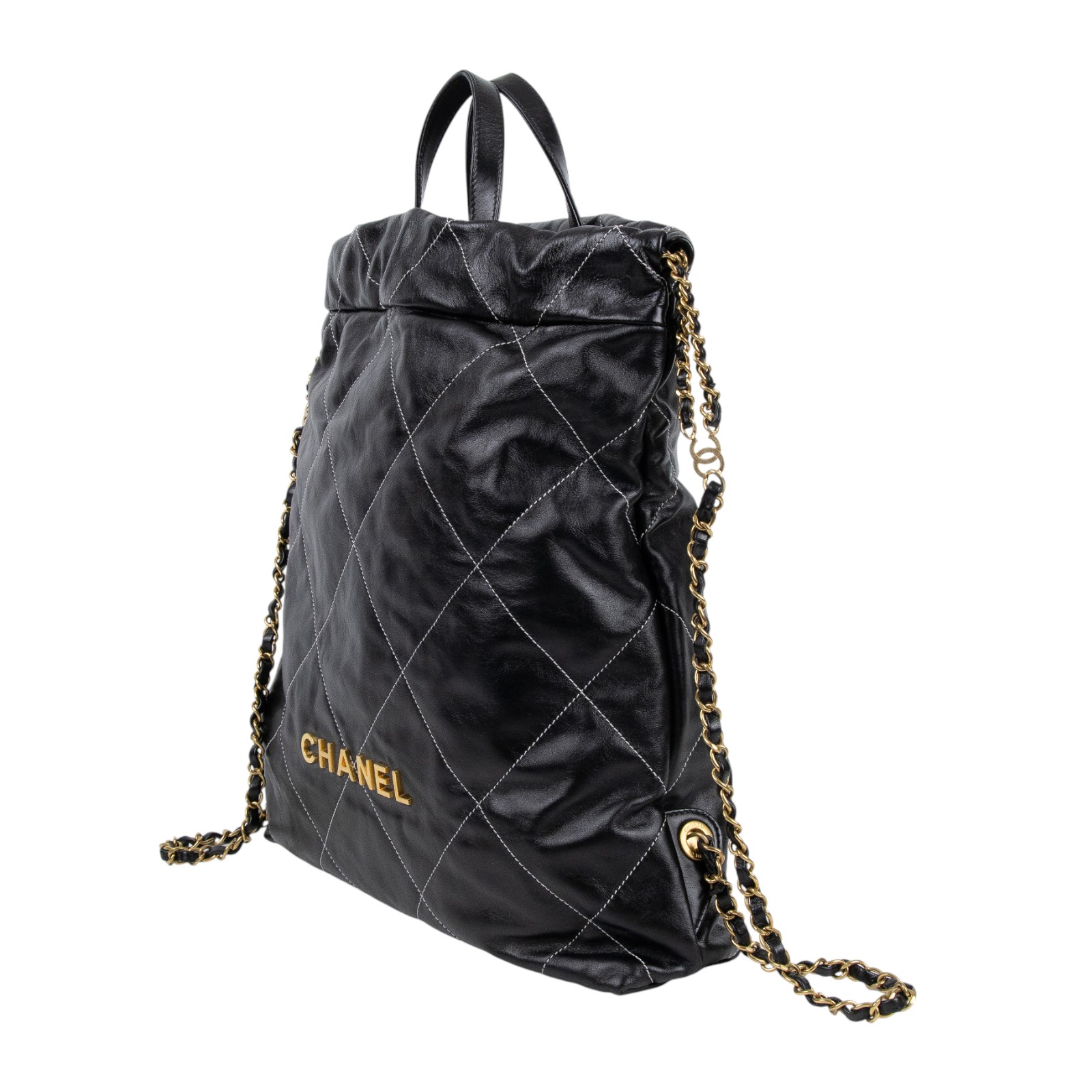 香奈兒 CHANEL 22 皮穿鍊 後背包 AS3859 晶片款 黑22後背包 縫線款 防塵袋