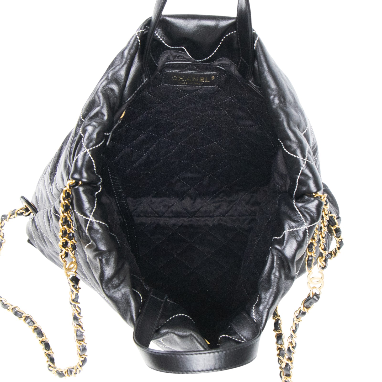 香奈兒 CHANEL 22 皮穿鍊 後背包 AS3859 晶片款 黑22後背包 縫線款 防塵袋