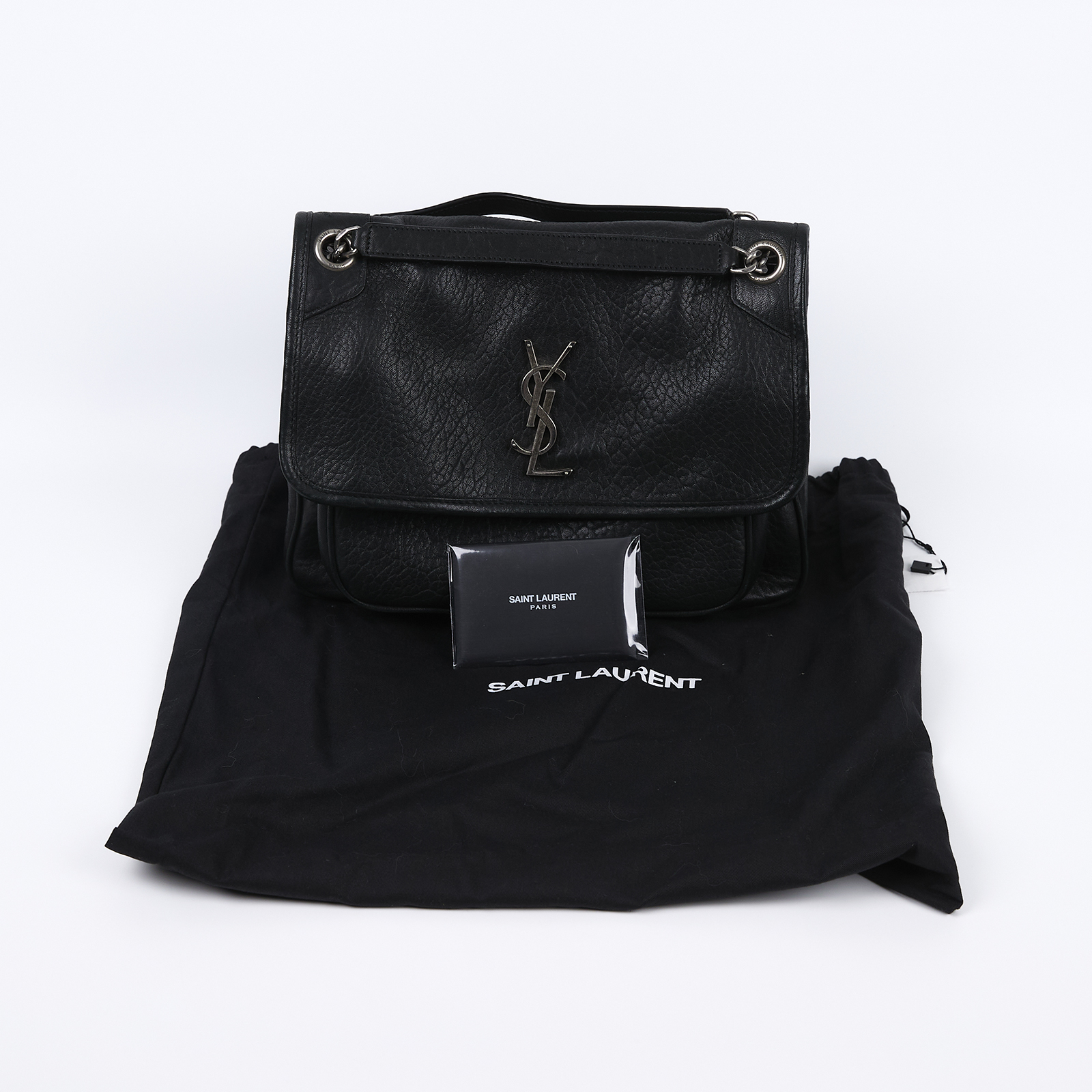 聖羅蘭 YSL SAINT LAURENT Niki 粒面小羊皮 中型 手袋 銀色五金 633178AACIA 黑NIKI粒面小羊皮 中號 防塵袋