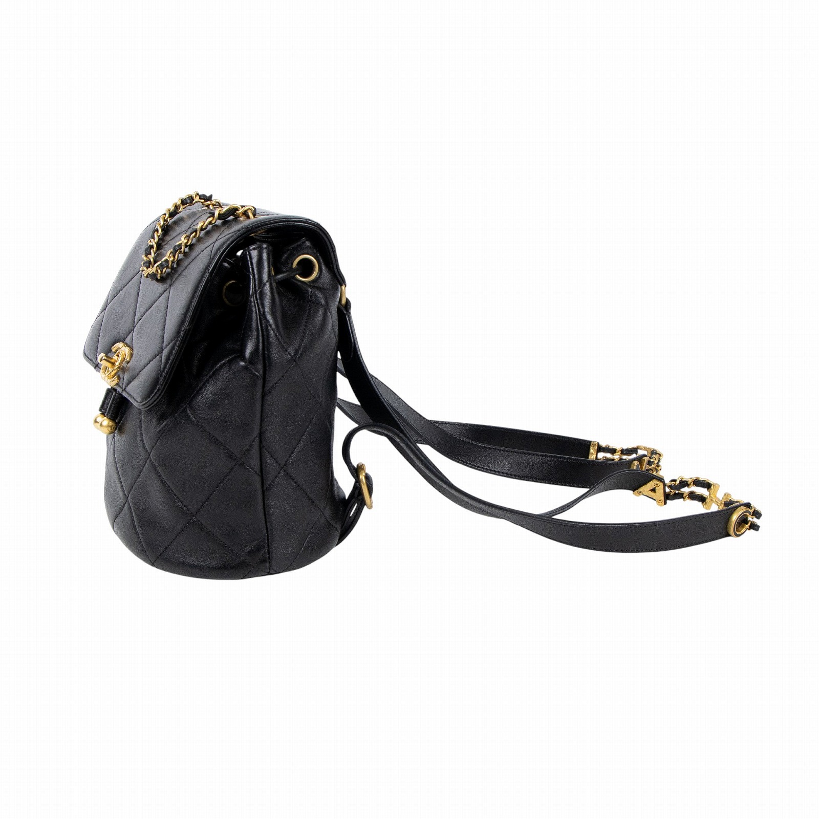 香奈兒 CHANEL Duma 後背包 AS4866 晶片款 黑小金球後背包 防塵袋