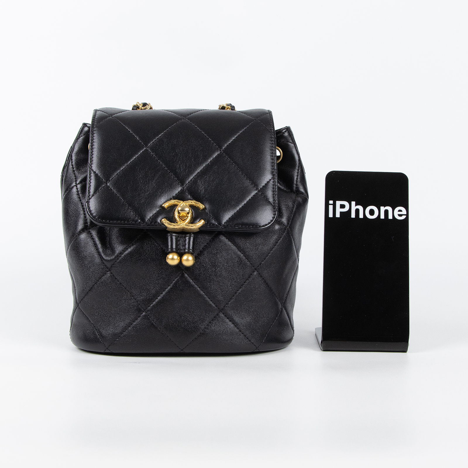 香奈兒 CHANEL Duma 後背包 AS4866 晶片款 黑小金球後背包 防塵袋