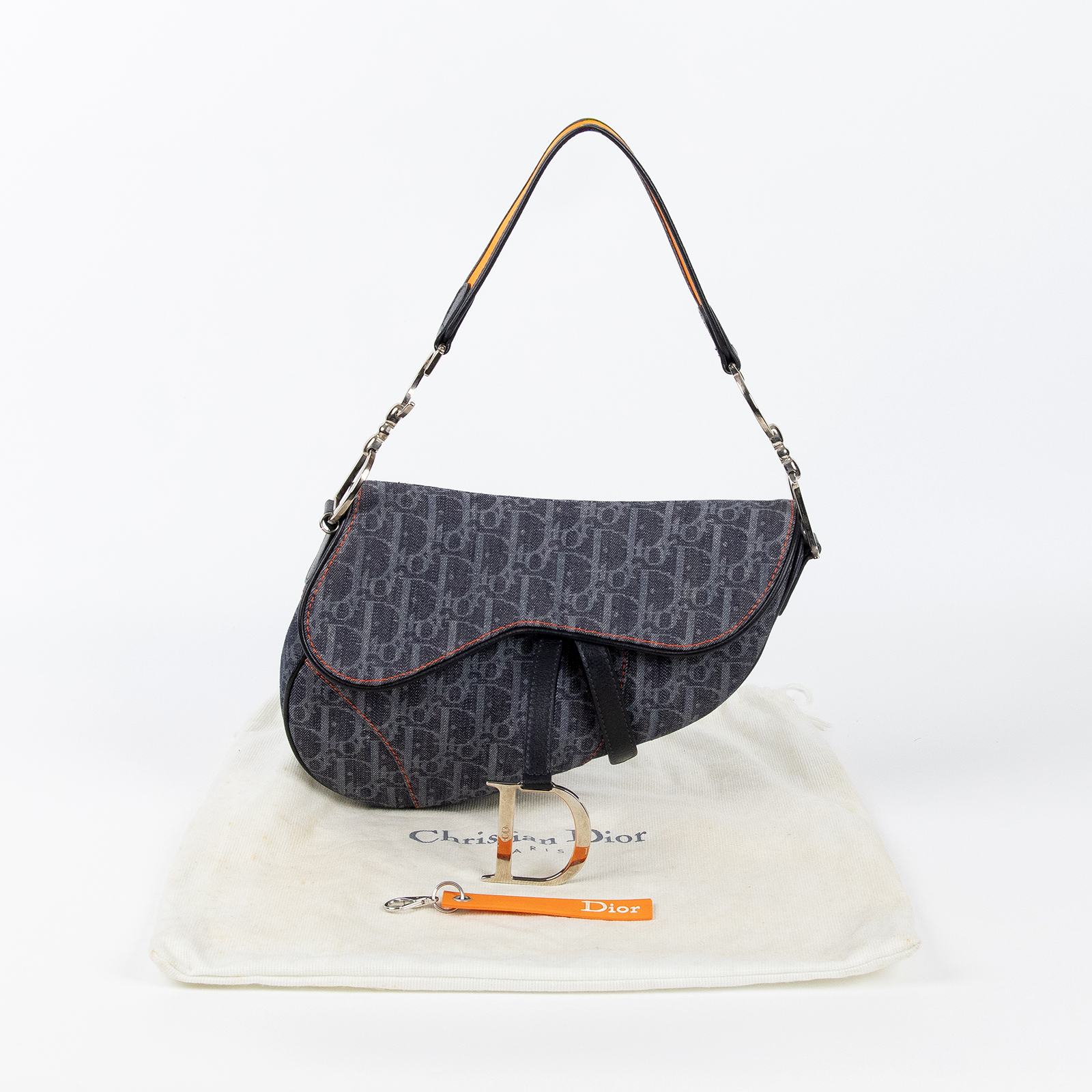 迪奧 CHRISTIAN DIOR Saddle 郵差包  丹寧CD紋　flight　SADDLE　脫線 防塵袋