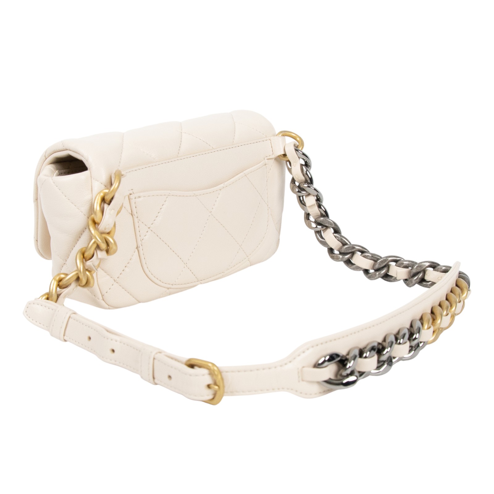 香奈兒 CHANEL 19 口蓋包 小羊皮  菱格紋 腰包  29開 奶茶19腰包　　超高 原廠盒子/保證卡