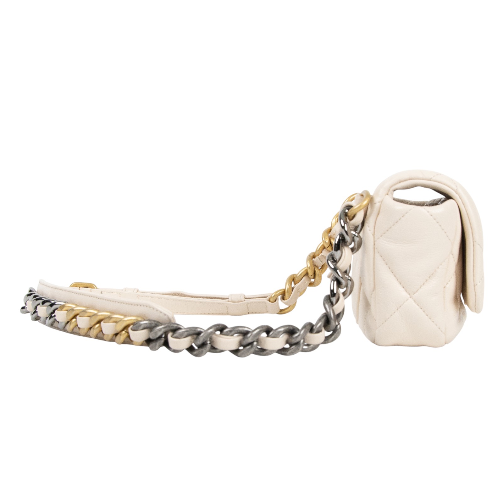 香奈兒 CHANEL 19 口蓋包 小羊皮  菱格紋 腰包  29開 奶茶19腰包　　超高 原廠盒子/保證卡