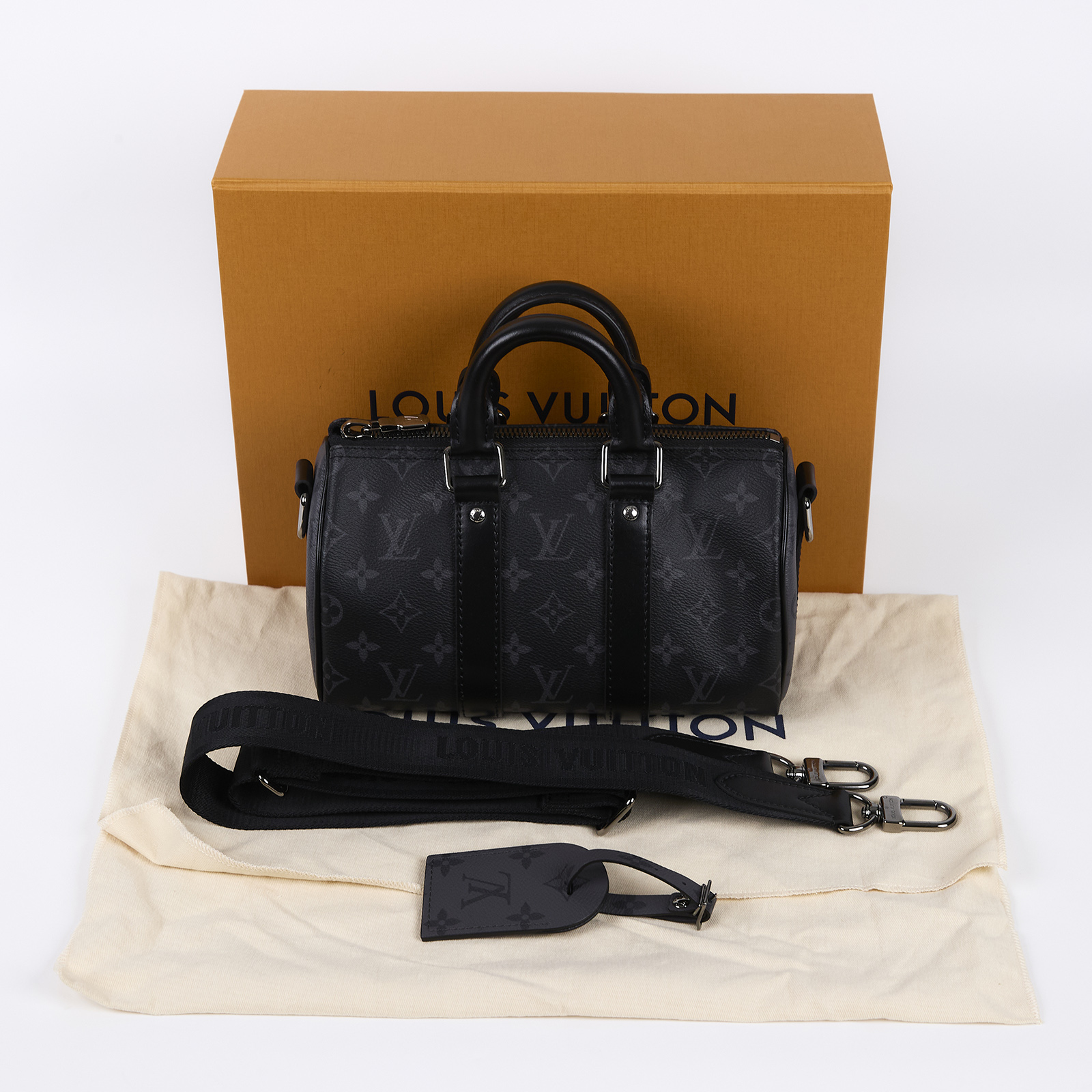 路易威登 LOUIS VUITTON Keepall Bandoulière 25 手提 肩背 波士頓包 Reverse帆布 黑色 M46271 晶片款  防塵袋//原廠盒子