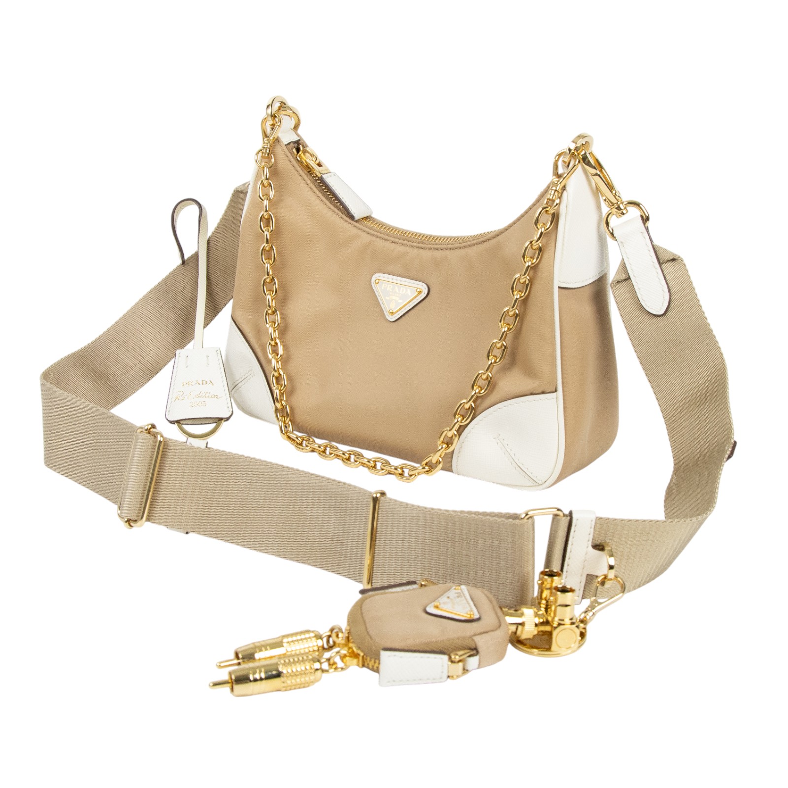 普拉達 PRADA Re-Edition 2005 Re-Nylon 手袋 1BH204_R064 奶茶機器人三合一 防塵袋/機器人吊飾/背帶