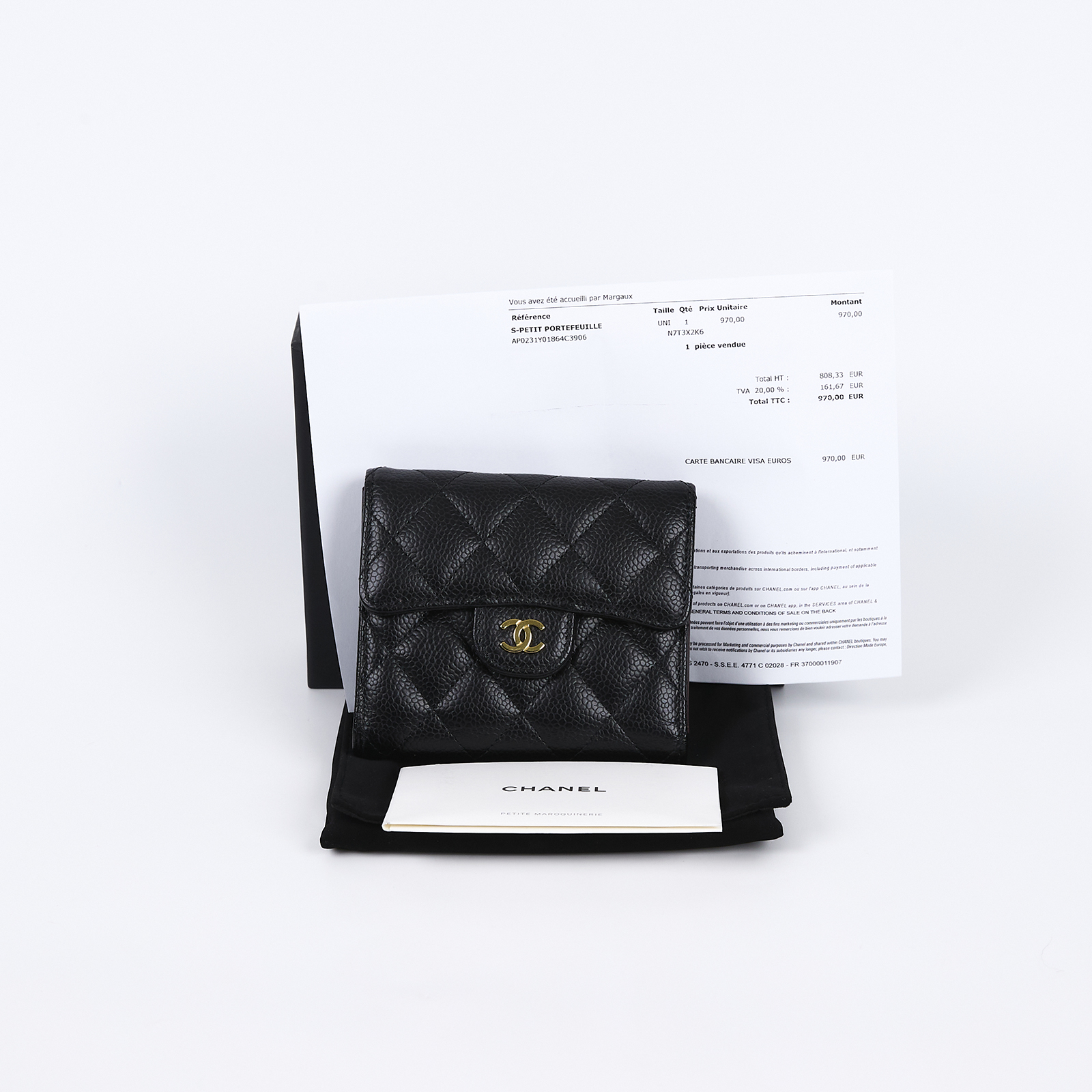 香奈兒 CHANEL 經典 小型 口蓋 皮夾 小牛皮 短夾  AP0231 Y01864 黑荔枝三折短夾 原廠盒子/防塵袋/購買證明影本