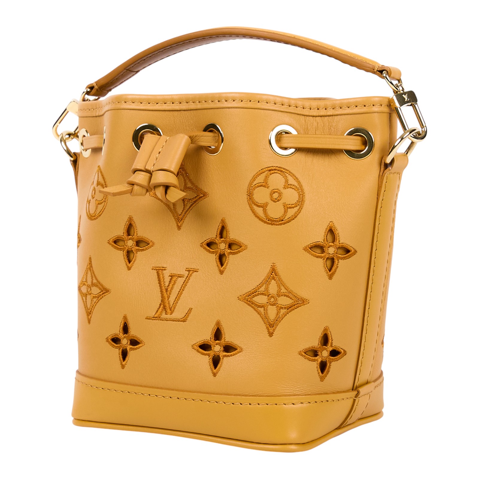 路易威登 LOUIS VUITTON Nano Noé 老花 水桶包 斜背包 M82469 晶片款 南瓜黃原花Nano Noe 原廠盒子/防塵袋/購買證明