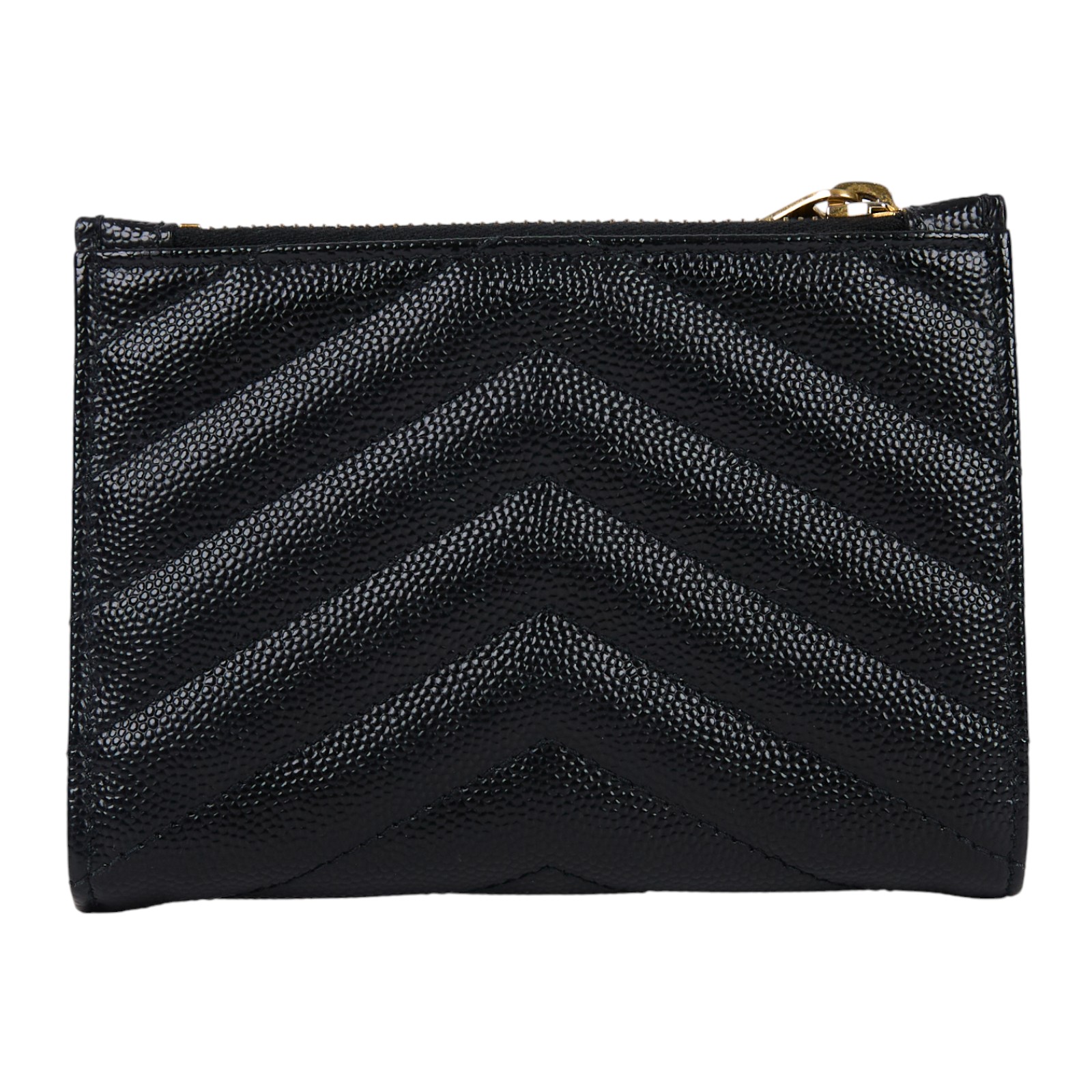 聖羅蘭 YSL SAINT LAURENT Monogram 粒面壓紋皮革 拉鏈 兩摺錢包 金色五金 668287BOW01  原廠盒子/防塵袋