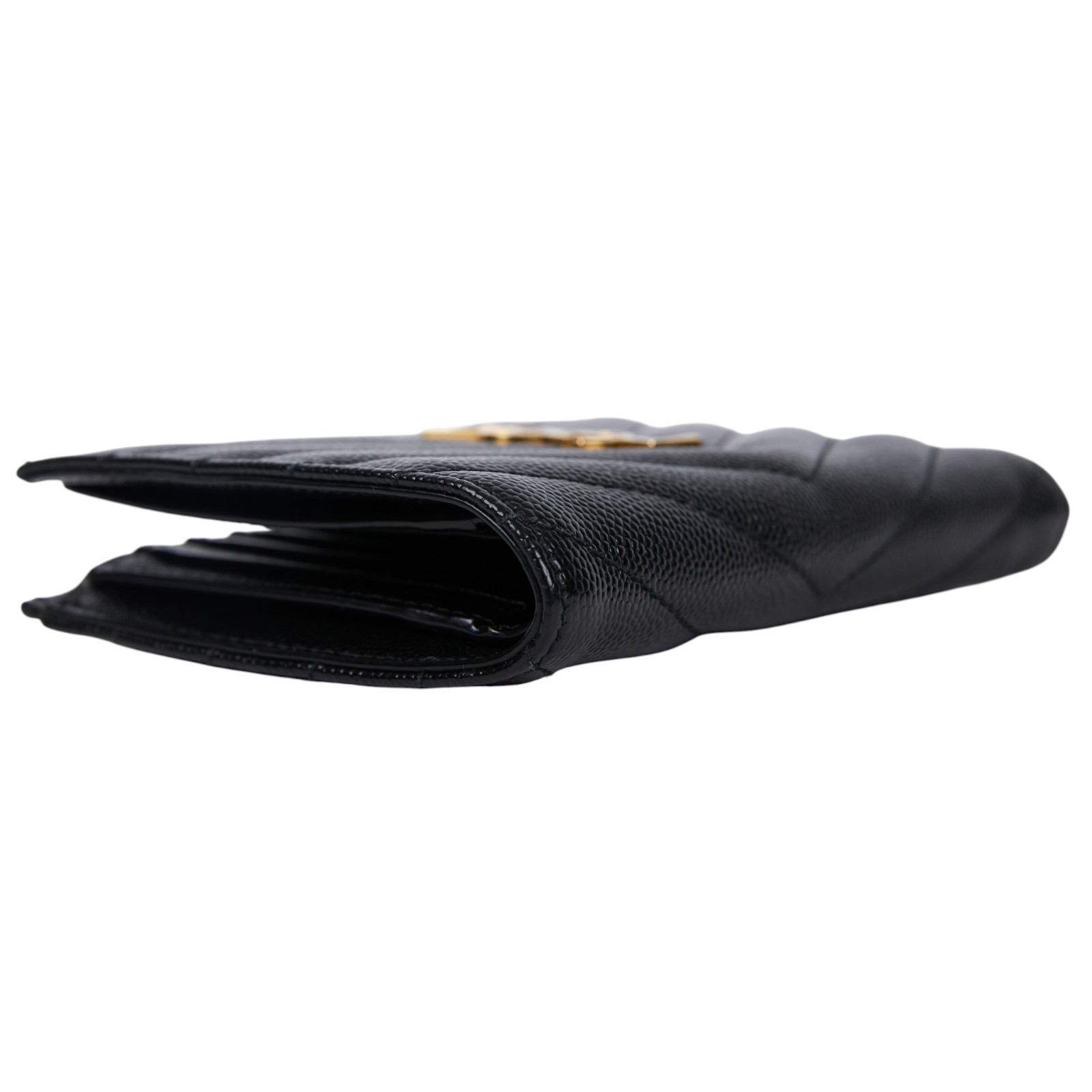 聖羅蘭 YSL SAINT LAURENT Monogram 粒面壓紋皮革 拉鏈 兩摺錢包 金色五金 668287BOW01  原廠盒子/防塵袋