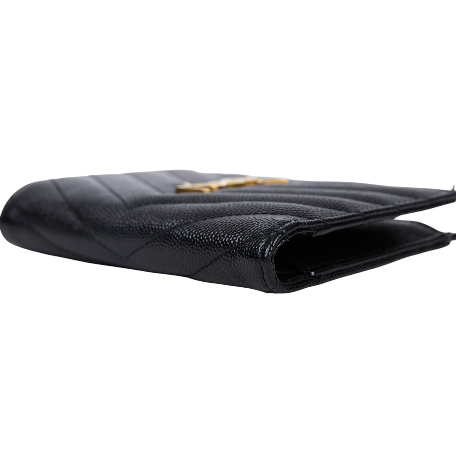 聖羅蘭 YSL SAINT LAURENT Monogram 粒面壓紋皮革 拉鏈 兩摺錢包 金色五金 668287BOW01  原廠盒子/防塵袋