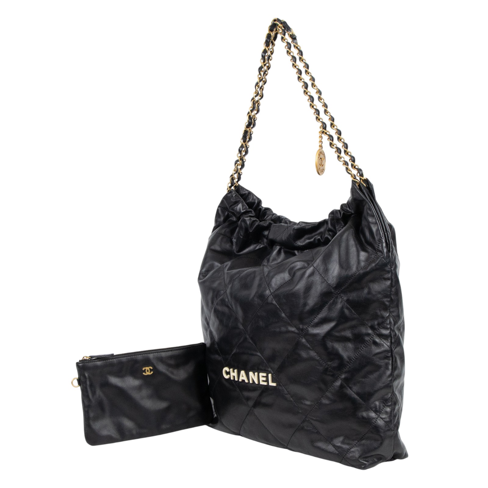 香奈兒 CHANEL 22 大型 束口包 AS3262 B08038 晶片款 黑22包 白字大號 原廠盒子/防塵袋/購買證明影本