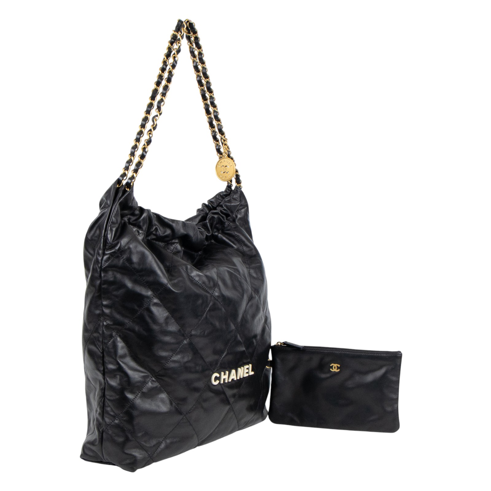 香奈兒 CHANEL 22 大型 束口包 AS3262 B08038 晶片款 黑22包 白字大號 原廠盒子/防塵袋/購買證明影本