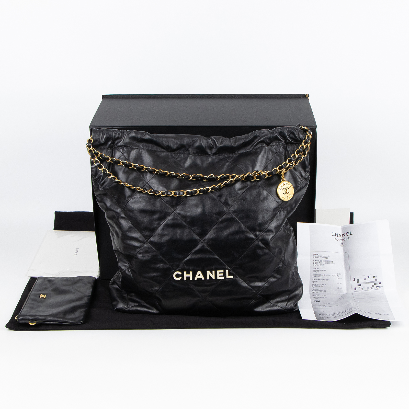 香奈兒 CHANEL 22 大型 束口包 AS3262 B08038 晶片款 黑22包 白字大號 原廠盒子/防塵袋/購買證明影本
