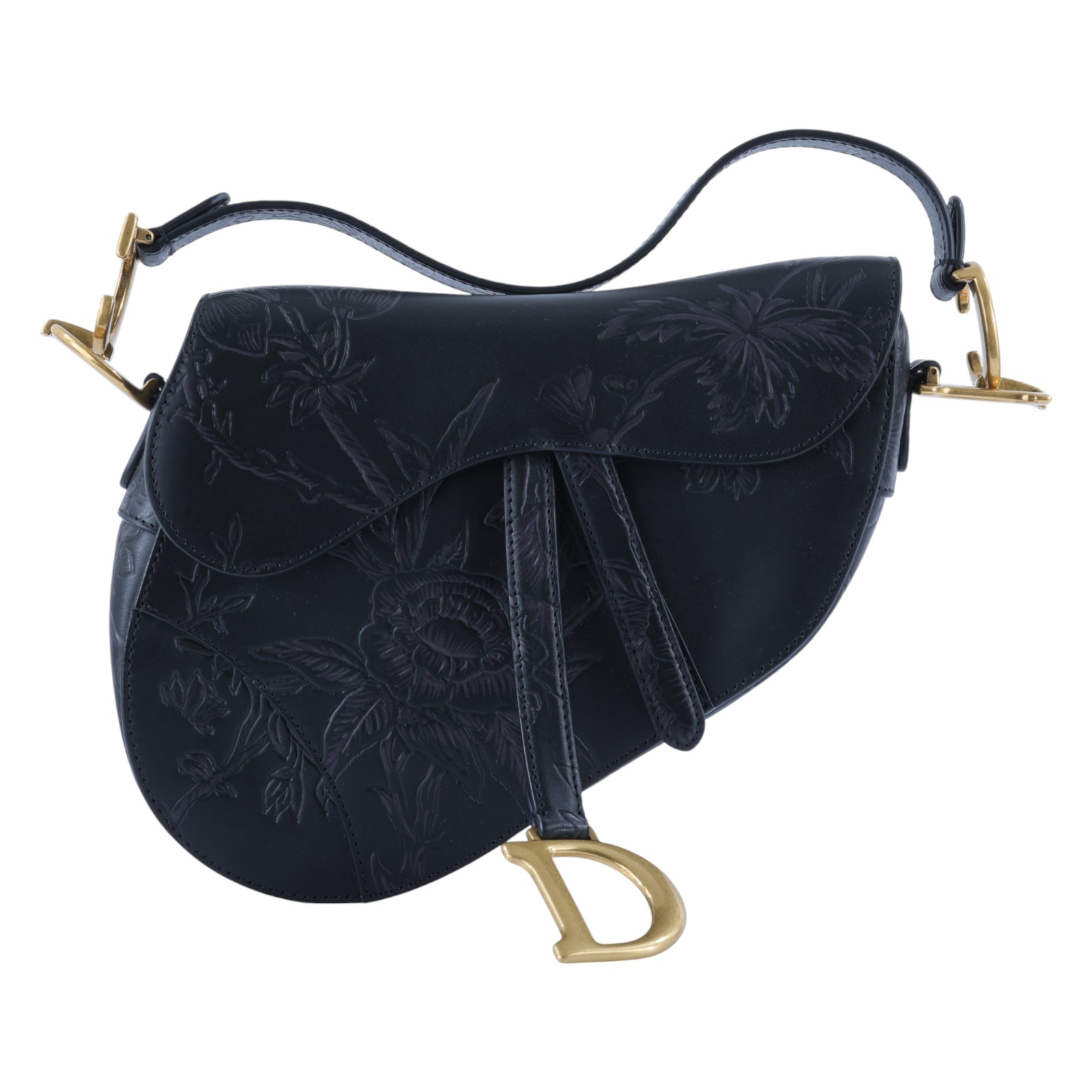 迪奧 CHRISTIAN DIOR Saddle 馬鞍包 M0455CBGD 黑皮雕SADDLE 中號 原廠盒子/防塵袋/背帶