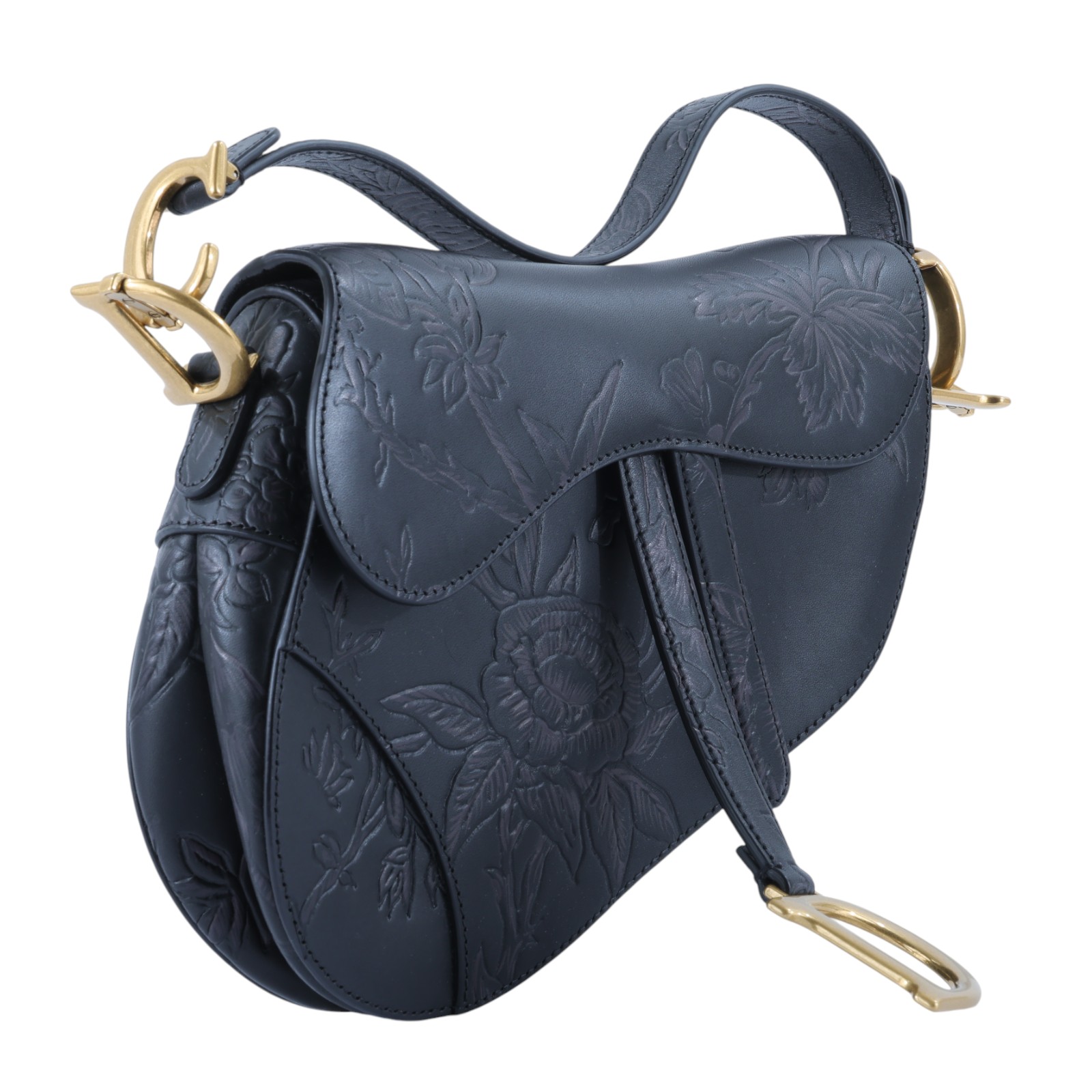 迪奧 CHRISTIAN DIOR Saddle 馬鞍包 M0455CBGD 黑皮雕SADDLE 中號 原廠盒子/防塵袋/背帶