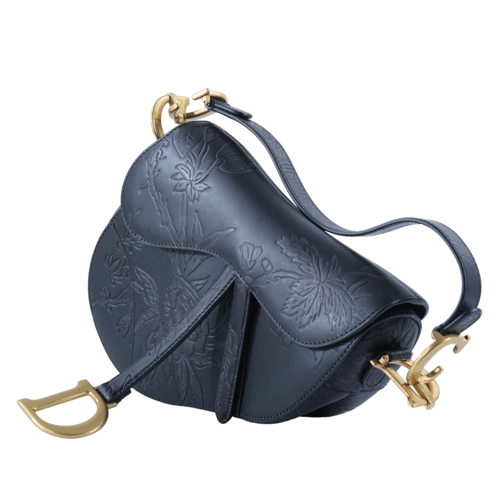 迪奧 CHRISTIAN DIOR Saddle 馬鞍包 M0455CBGD 黑皮雕SADDLE 中號 原廠盒子/防塵袋/背帶