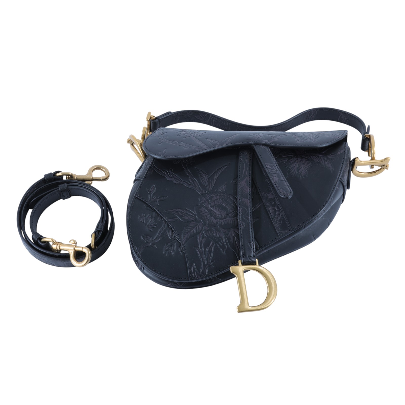 迪奧 CHRISTIAN DIOR Saddle 馬鞍包 M0455CBGD 黑皮雕SADDLE 中號 原廠盒子/防塵袋/背帶