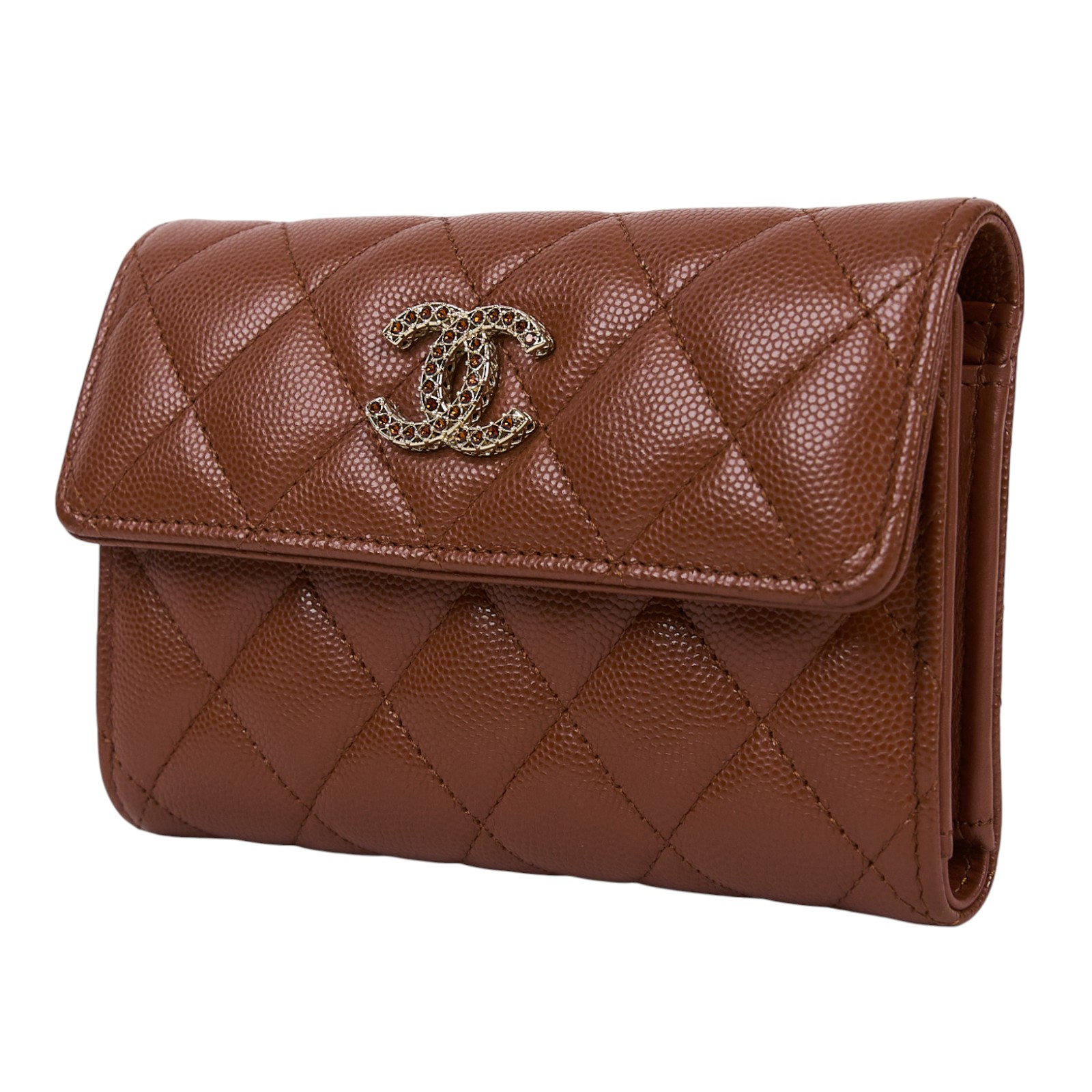 香奈兒 CHANEL 錢包 釦式 中夾 AP3398 晶片款 棕荔枝中夾　邊角擦傷傷 原廠盒子/防塵袋