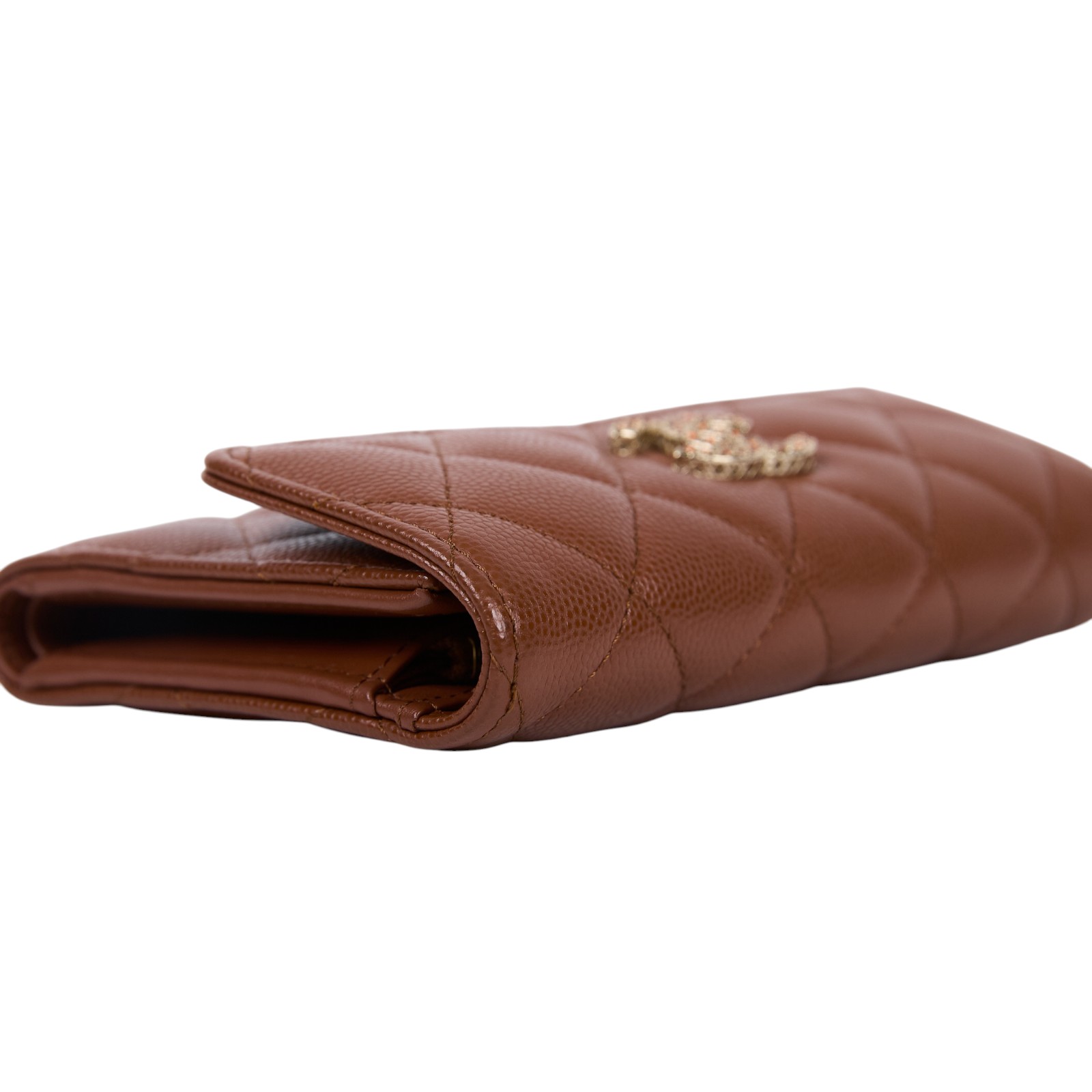 香奈兒 CHANEL 錢包 釦式 中夾 AP3398 晶片款 棕荔枝中夾　邊角擦傷傷 原廠盒子/防塵袋