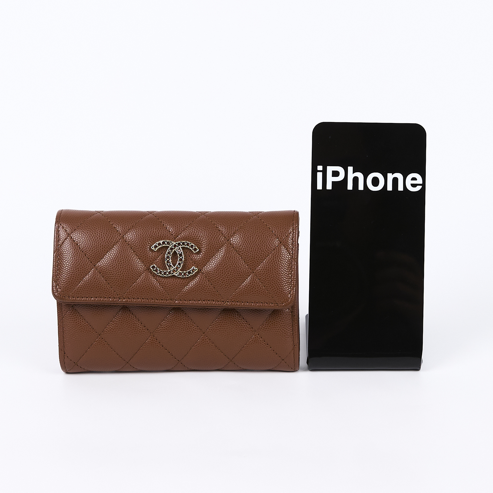 香奈兒 CHANEL 錢包 釦式 中夾 AP3398 晶片款 棕荔枝中夾　邊角擦傷傷 原廠盒子/防塵袋