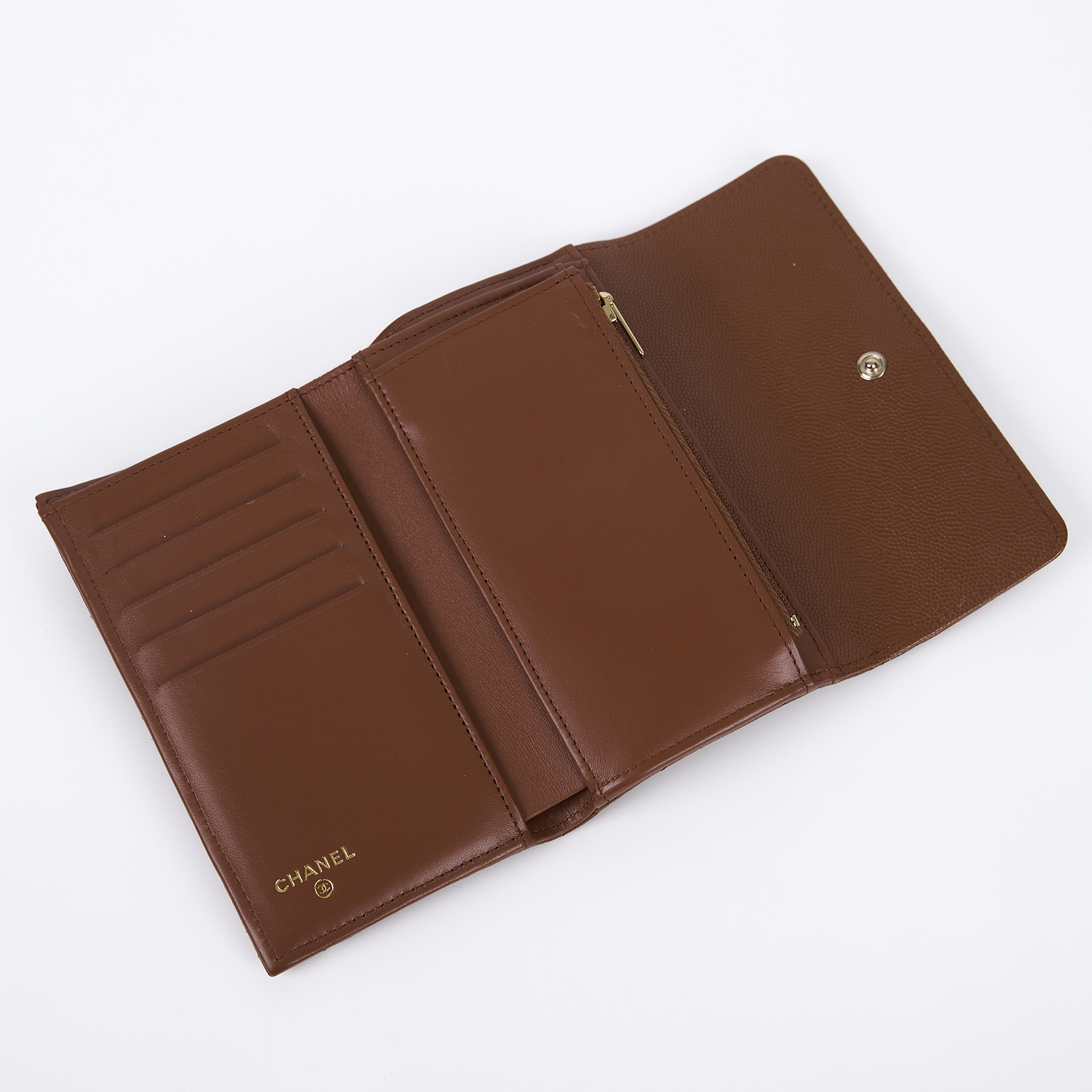 香奈兒 CHANEL 錢包 釦式 中夾 AP3398 晶片款 棕荔枝中夾　邊角擦傷傷 原廠盒子/防塵袋