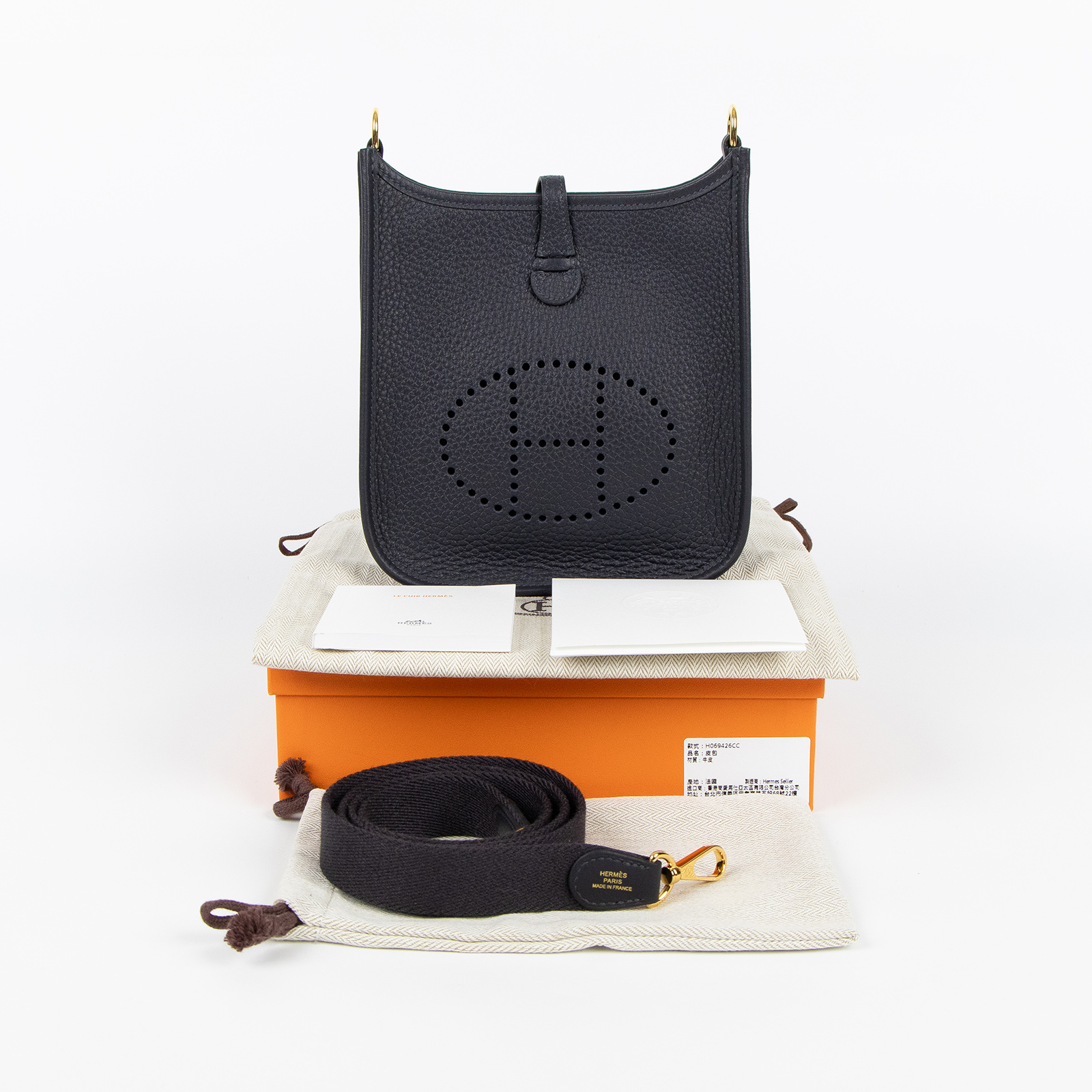 愛馬仕 Hermes Evelyne Bag Mini 伊芙琳包 Evelyne 16 黑色 金色五金 H069426CC89 H069426CC  防塵袋/原廠盒子
